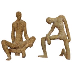 Mid-Century Modern Pair of Studio Made Ceramic Male Figure Table Sculptures