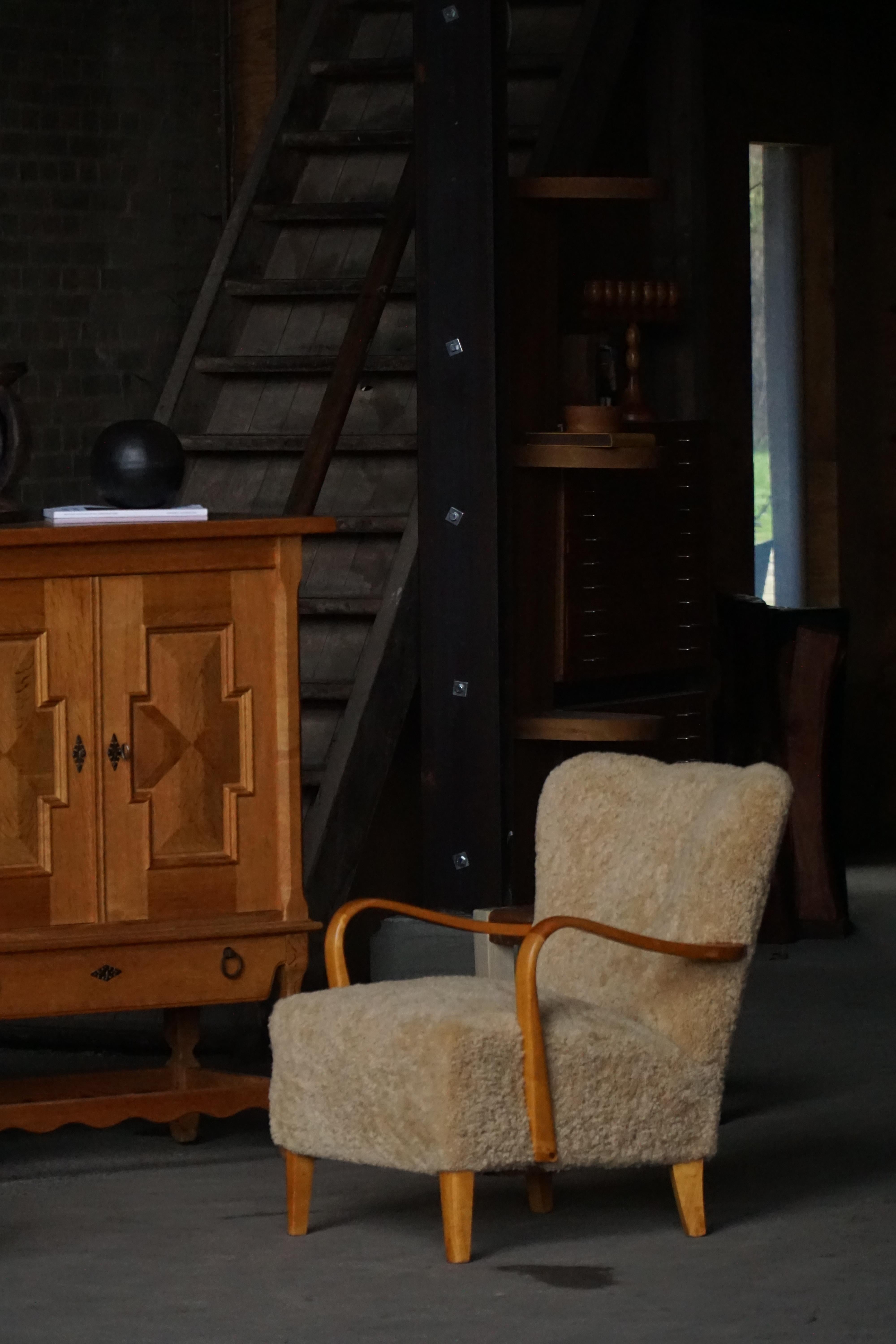 Mid Century Modern, Pareja de tumbonas suecas de abedul y lana de cordero, años 60 en venta 4