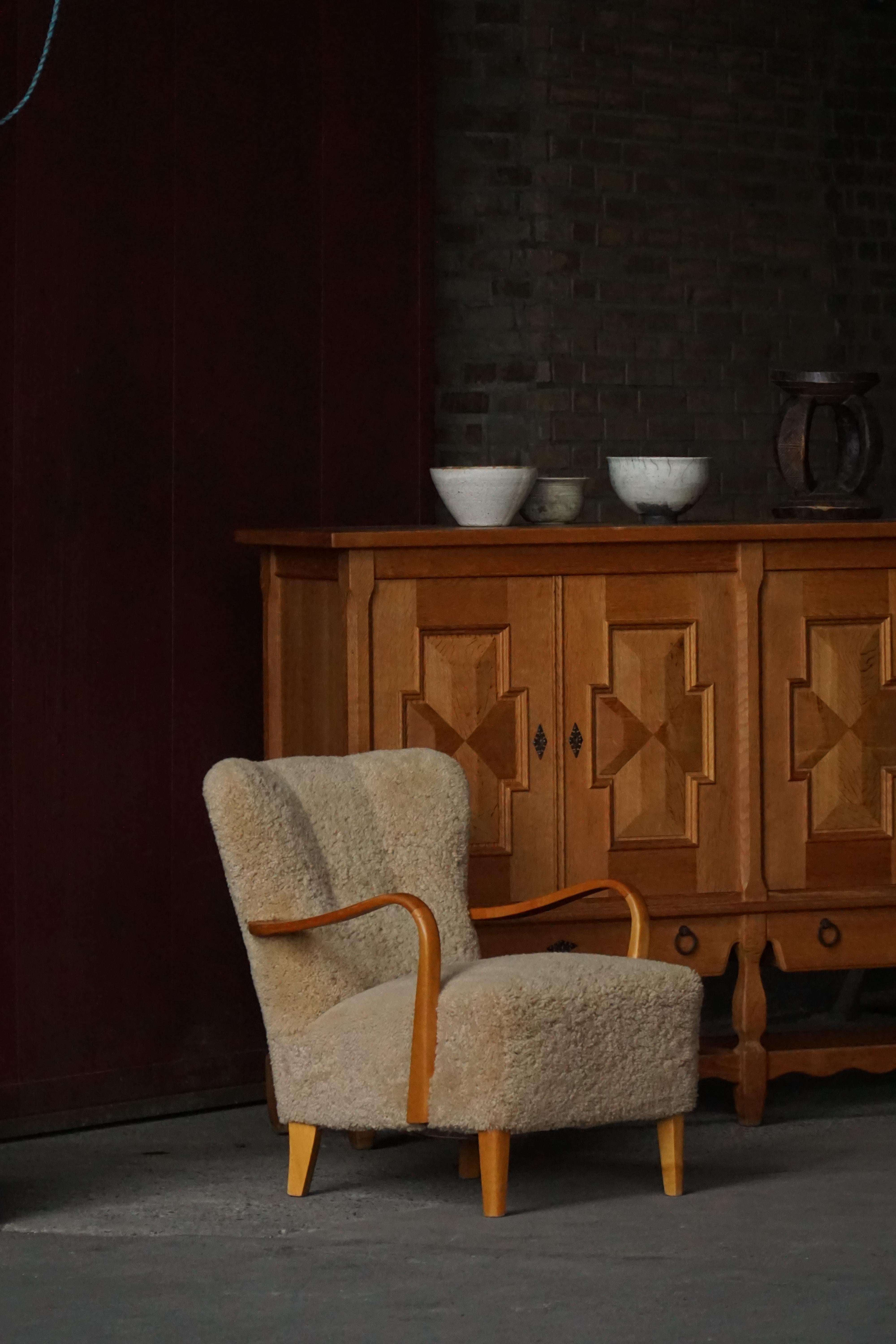 Mid Century Modern, Pareja de tumbonas suecas de abedul y lana de cordero, años 60 en venta 9