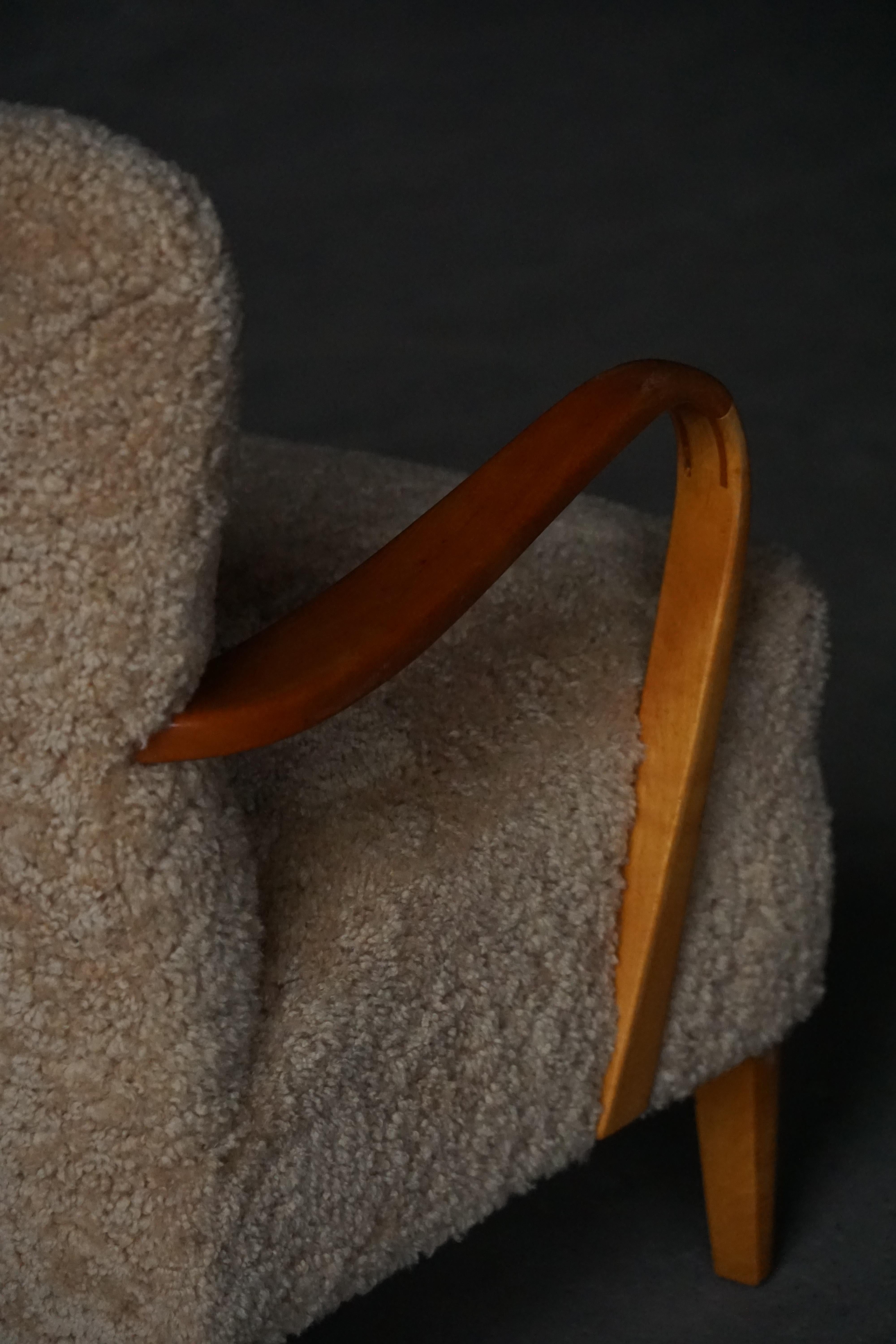 Mid Century Modern, Pareja de tumbonas suecas de abedul y lana de cordero, años 60 en venta 10