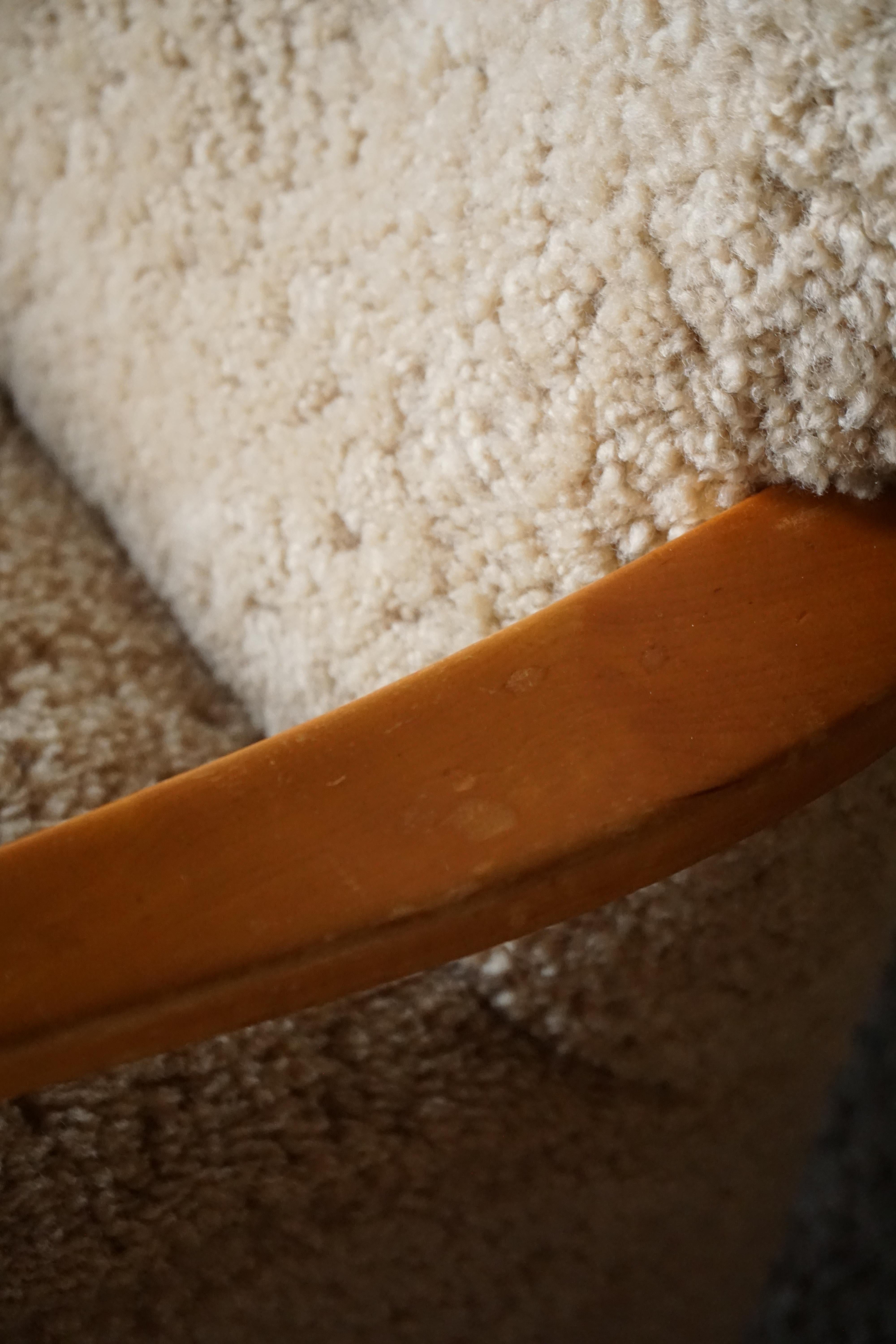 Mid Century Modern, Pareja de tumbonas suecas de abedul y lana de cordero, años 60 en venta 11