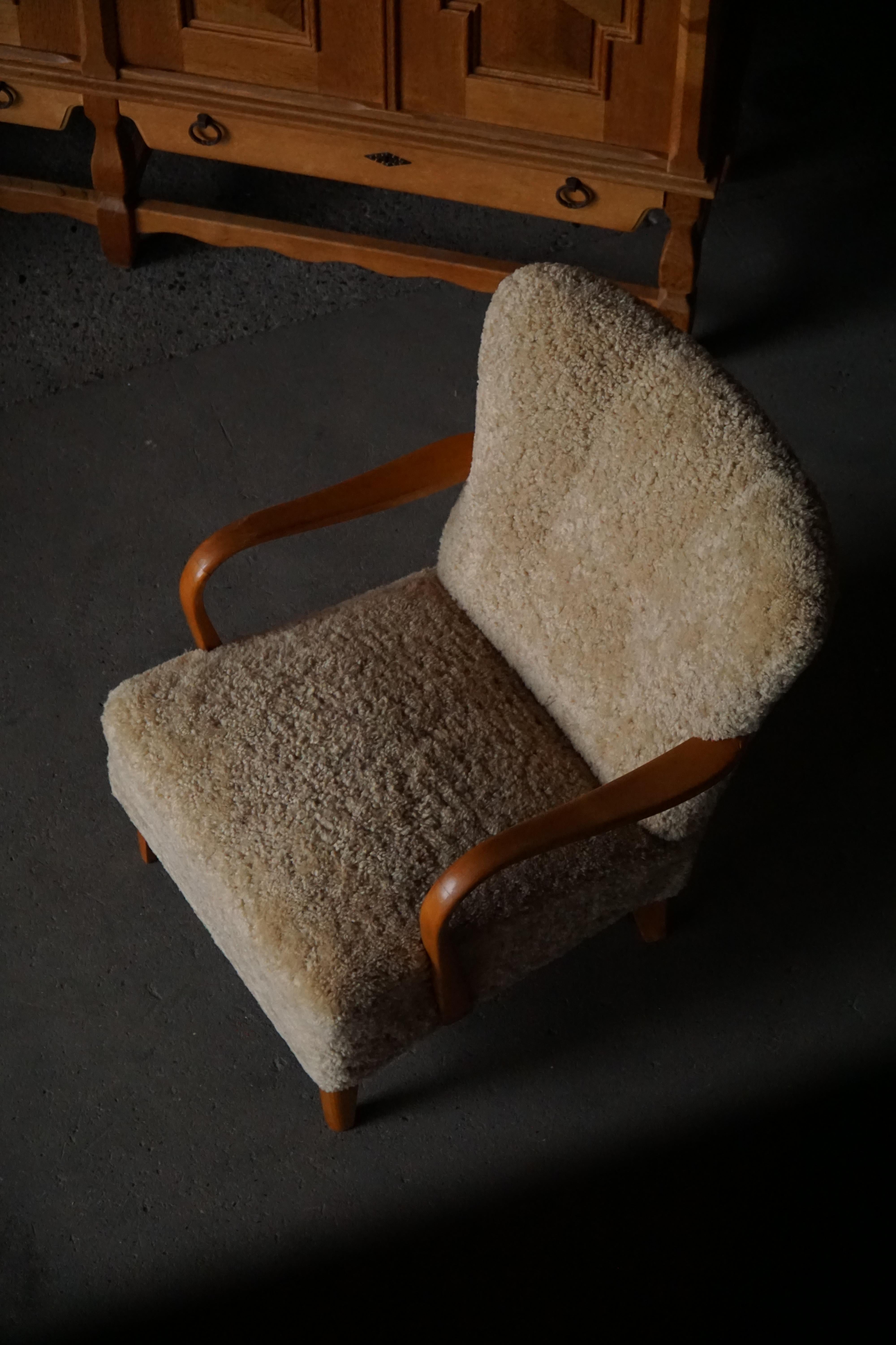 Mid Century Modern, Pareja de tumbonas suecas de abedul y lana de cordero, años 60 en venta 12