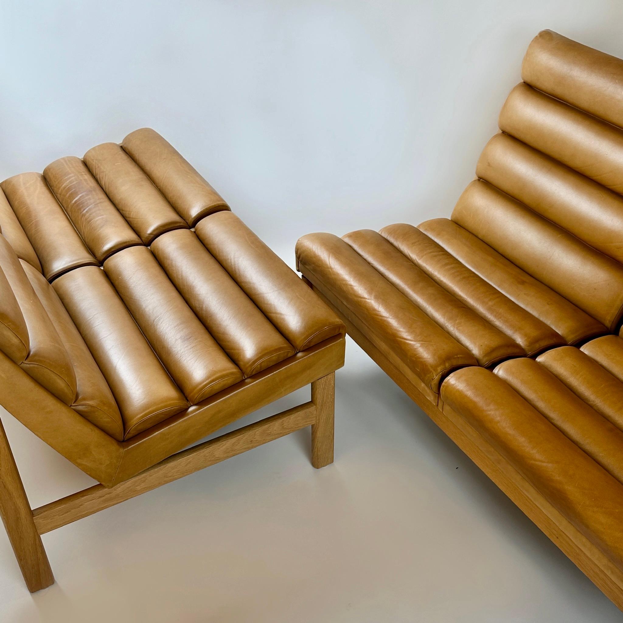 Mid-Century Modern Pair of Swedish Oak & Cognac Leather Sofas by K. E. Ekselius For Sale 1