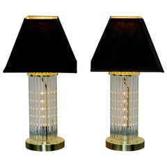 Mid-Century Modern Pair of Table Lamps Brass Glass Sciolari Lightolier, 1970s