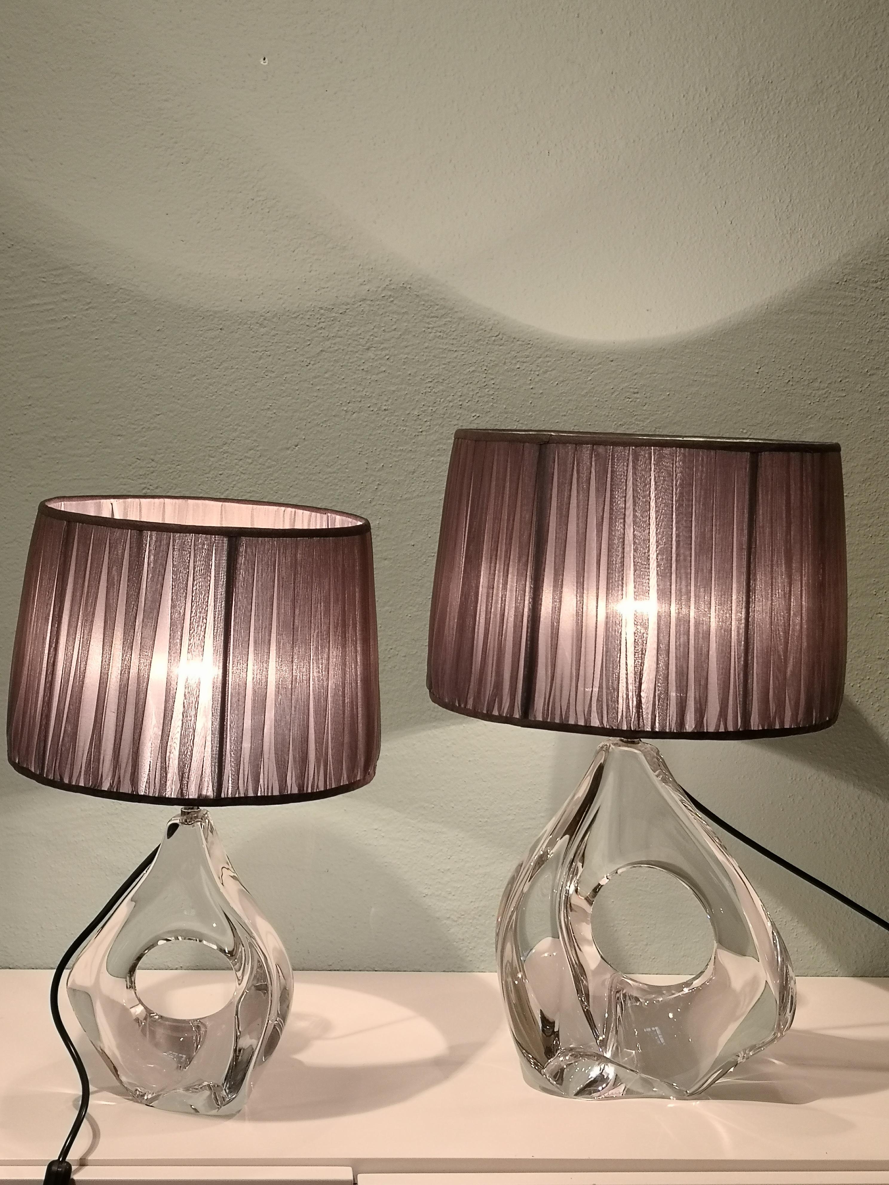 Hand-Crafted Mid-Century Modern Pair of Table Lamps Crystal Daum France