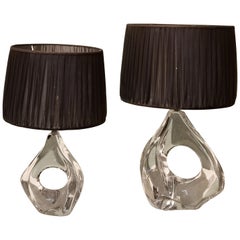 Mid-Century Modern Pair of Table Lamps Crystal Daum France