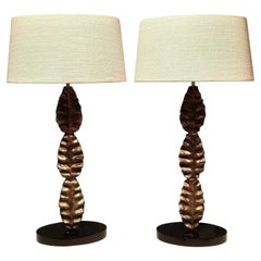 Coppia di lampade da tavolo di metà secolo moderno Wood Porta Romana