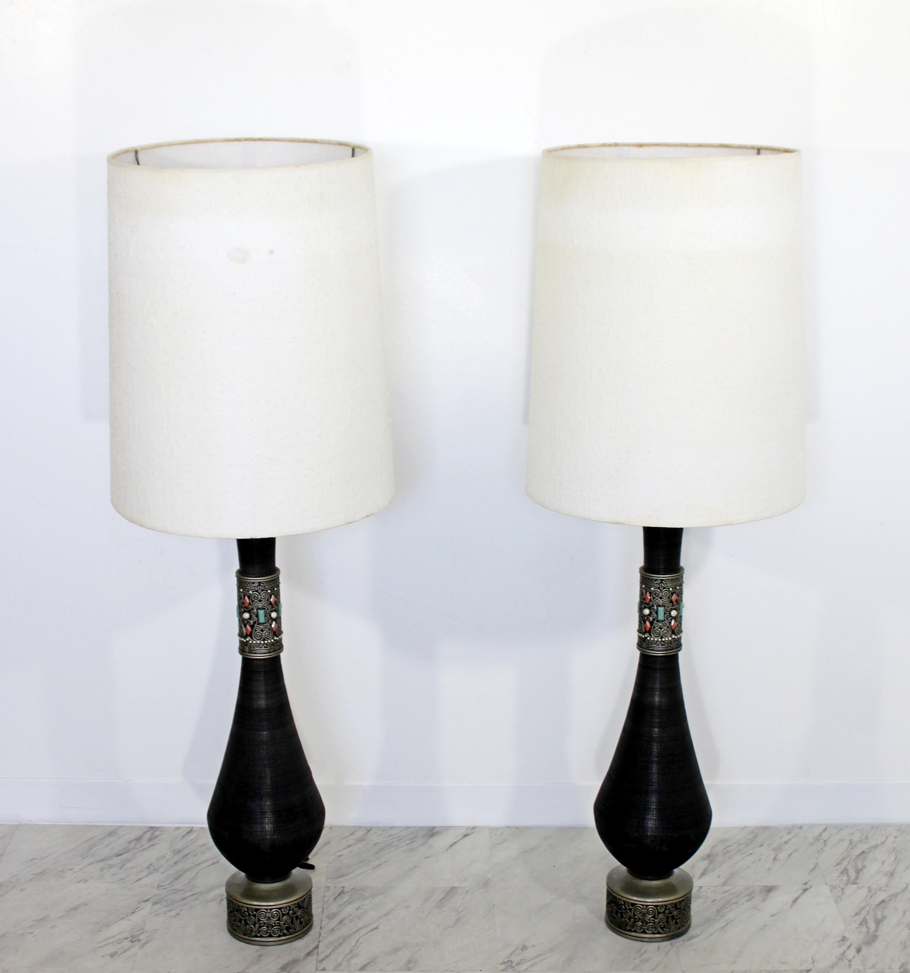 For your consideration is an incredible pair of tall, ceramic, table lamps, by Firenze Reglor of California. In excellent condition, despite one chip on the base. The dimensions of the lamps are 7