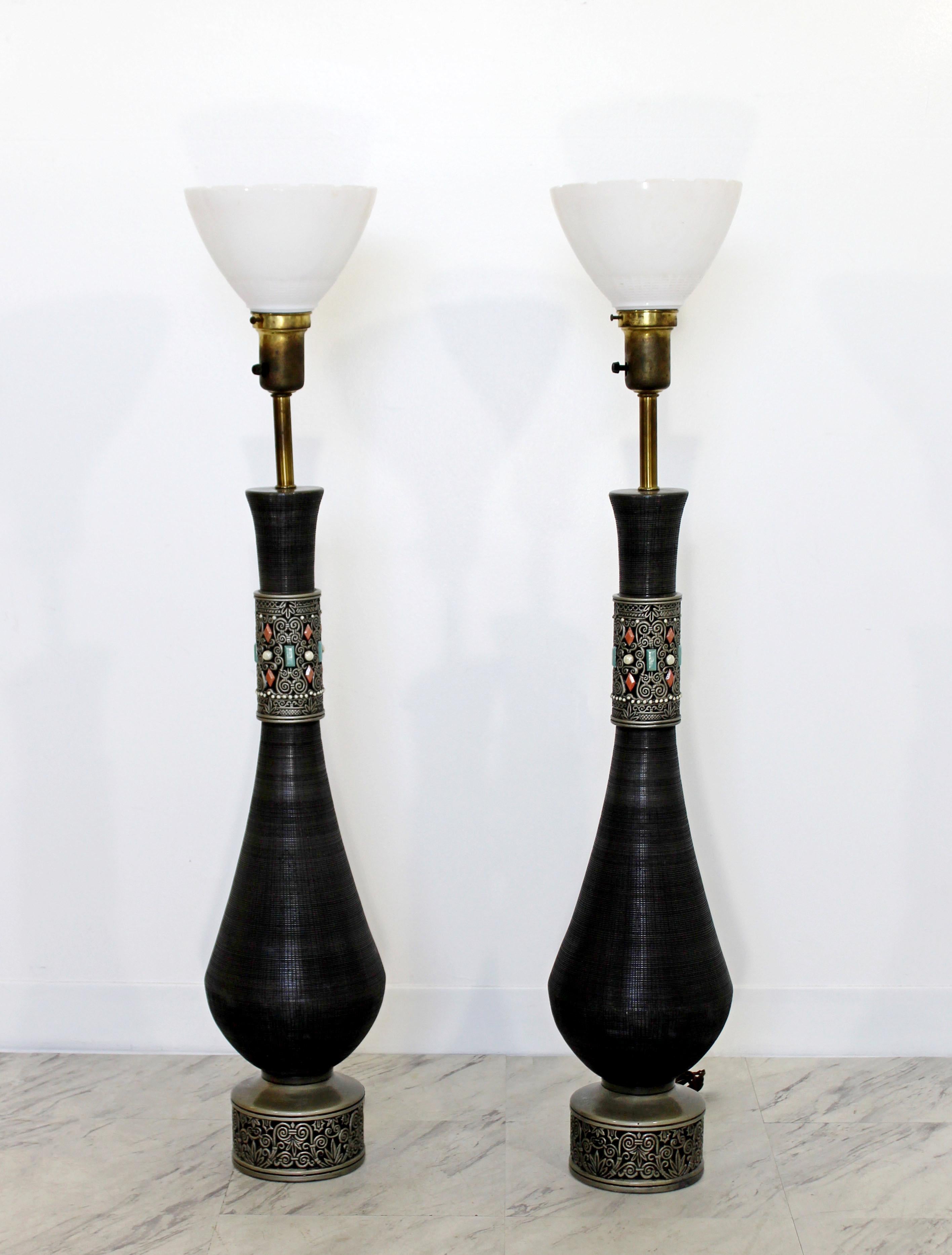 American Mid-Century Modern Pair of Tall Ceramic Table Lamps by Firenze Reglor California