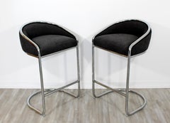 Mid-Century Modern Pair of Tall Chrome Plush Bar Stools Thonet, 1970s
