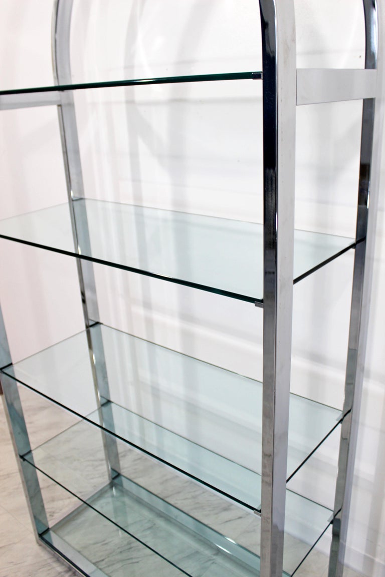 MidCentury Modern Pair of Tall Curved Chrome Glass Etagere Shelving