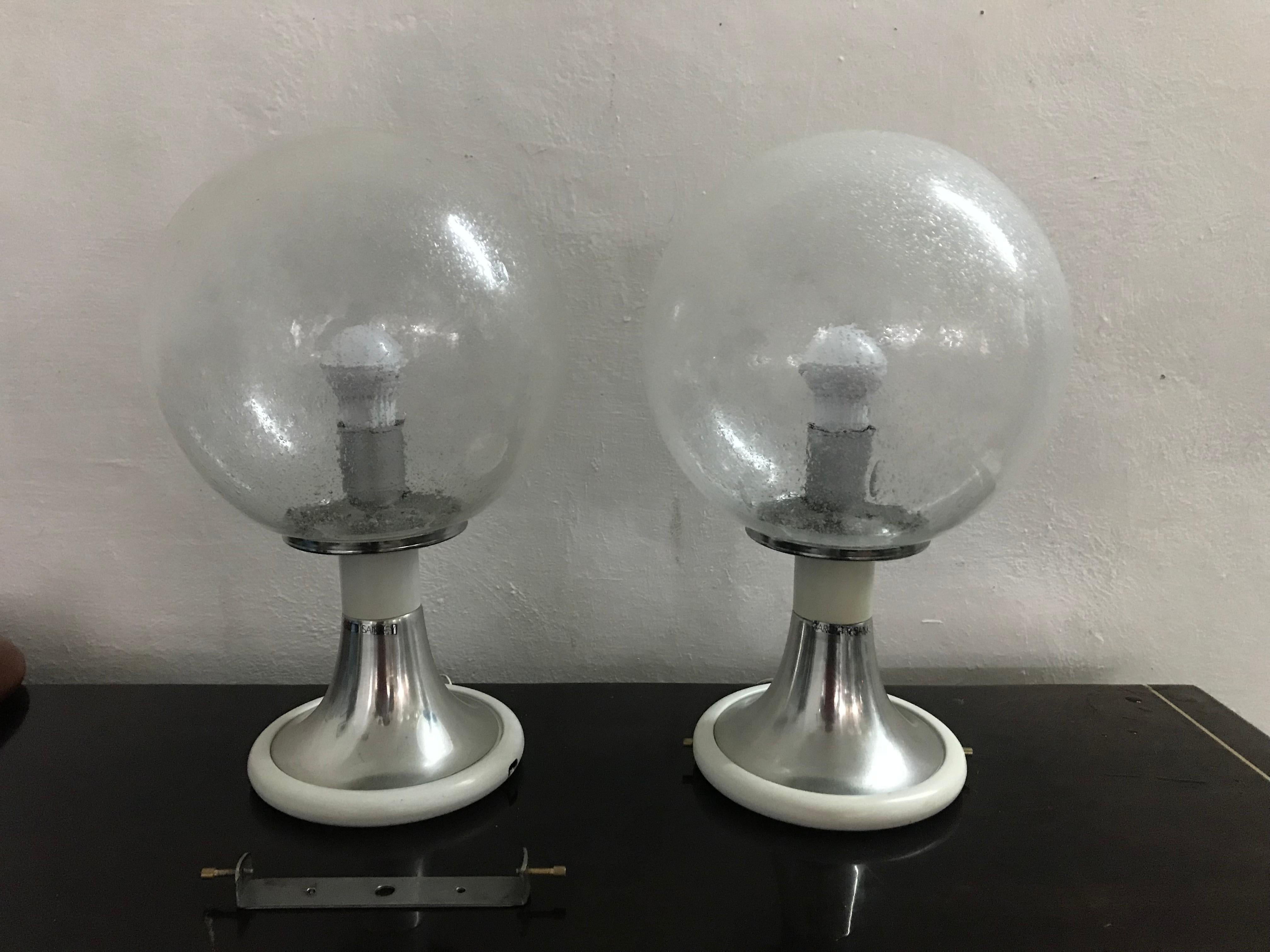 Space Age Mid-Century Modern Pair of Targetti Sankey Flush Mounts or Table Lamps For Sale