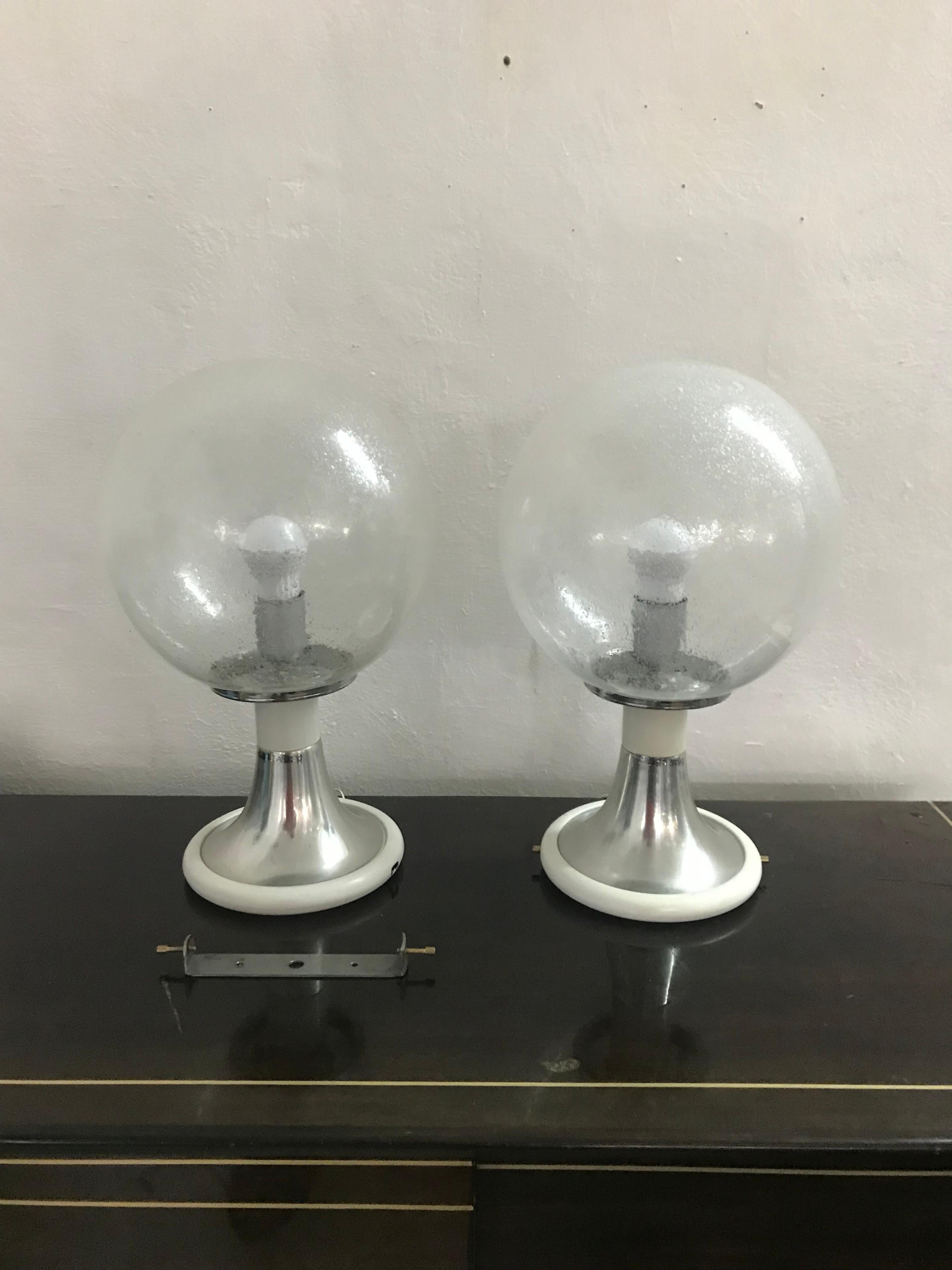 Italian Mid-Century Modern Pair of Targetti Sankey Flush Mounts or Table Lamps For Sale