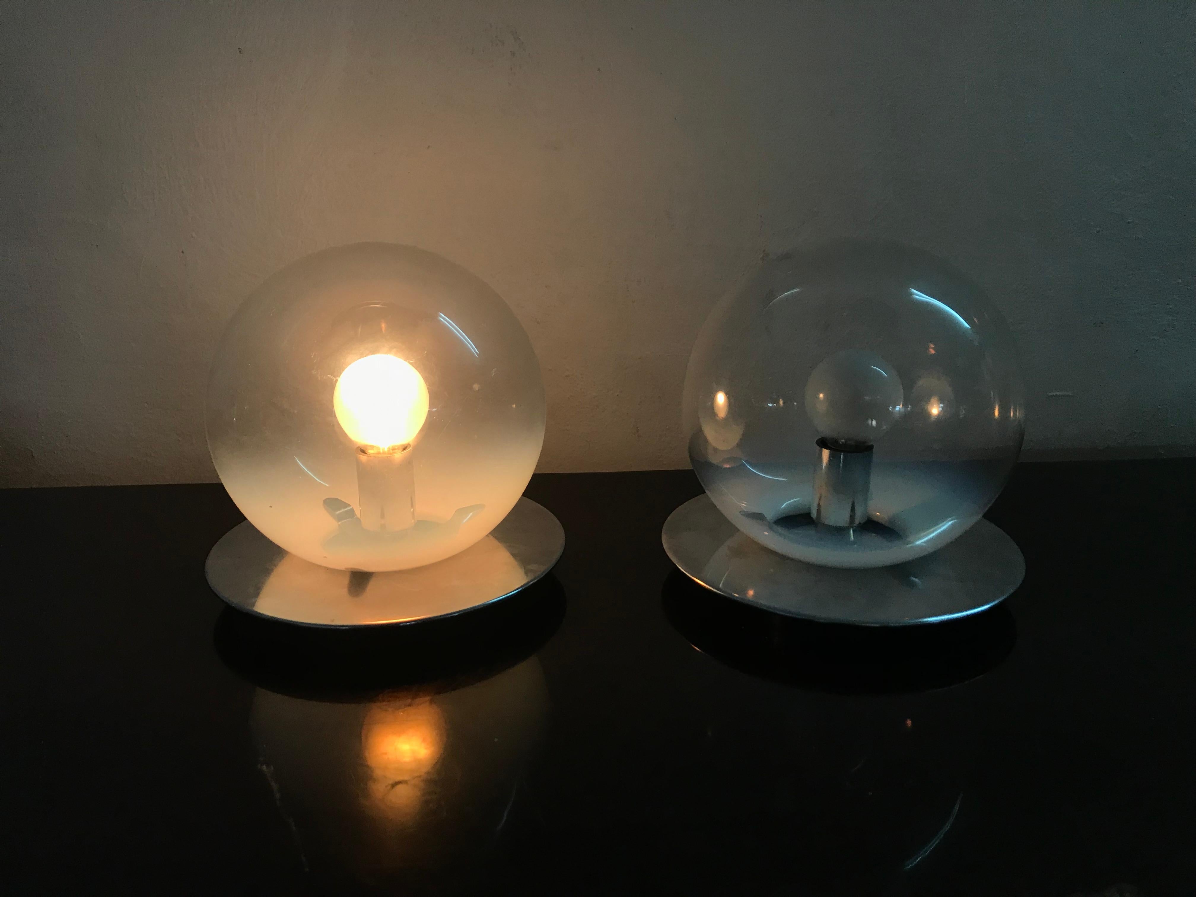 Blown Glass Mid-Century Modern Pair of Targetti Sankey Table Lamps, circa 1970 For Sale