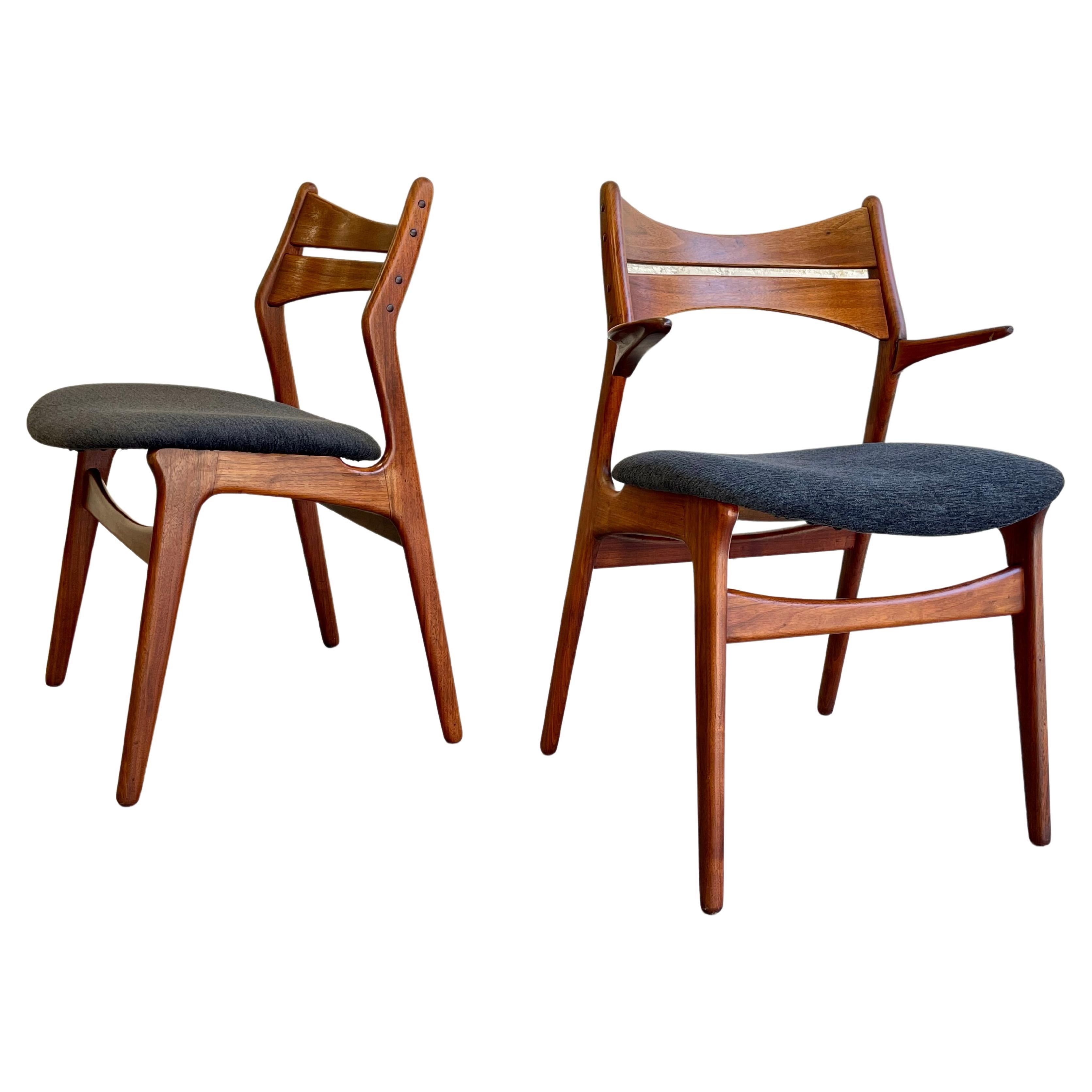 Paire de chaises de salle à manger en teck mi-siècle moderne par Erik Buch Christian Christiansen