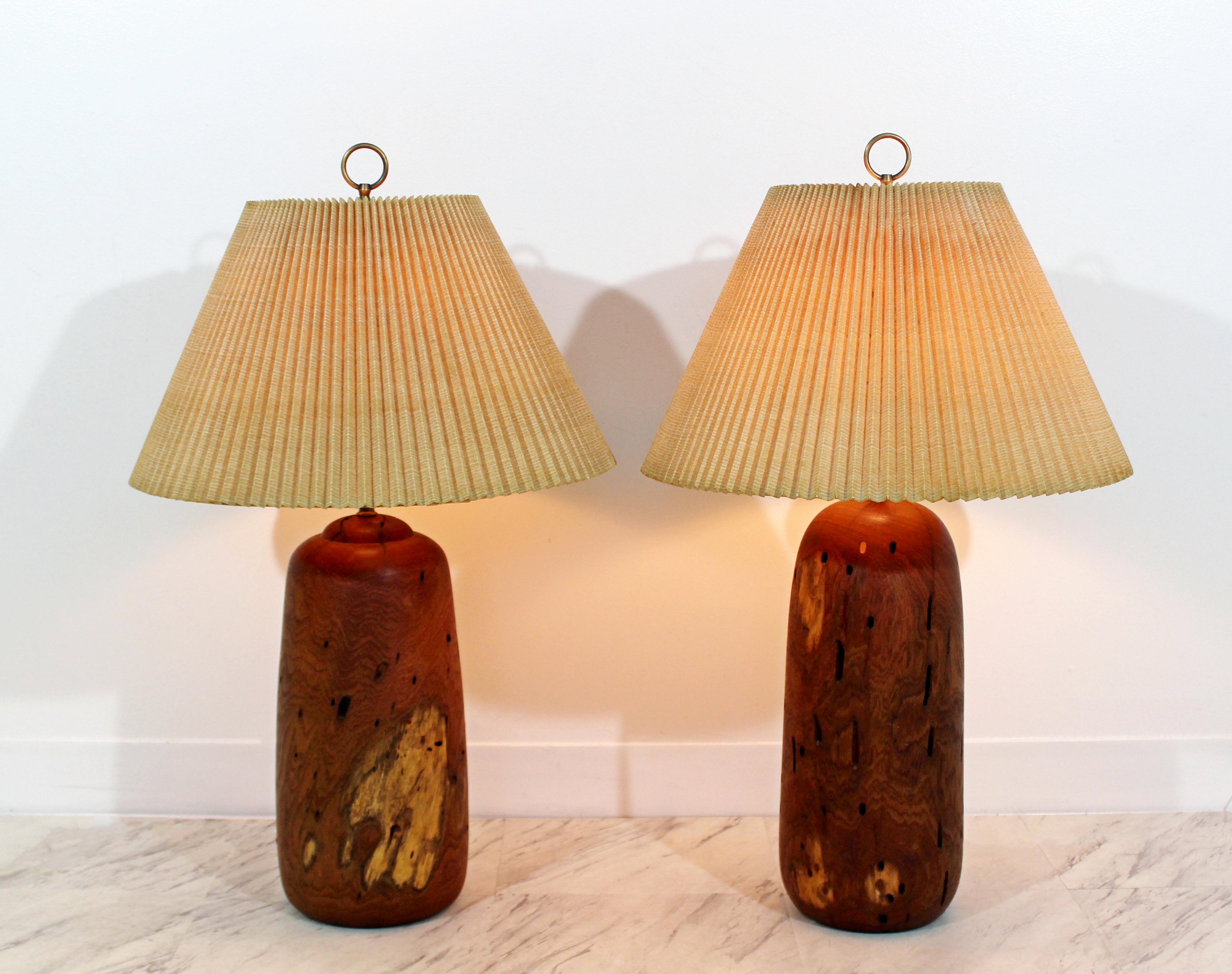 Mid-Century Modern Pair of Turned Wood Table Dimmer Lamps, 1960s In Good Condition In Keego Harbor, MI