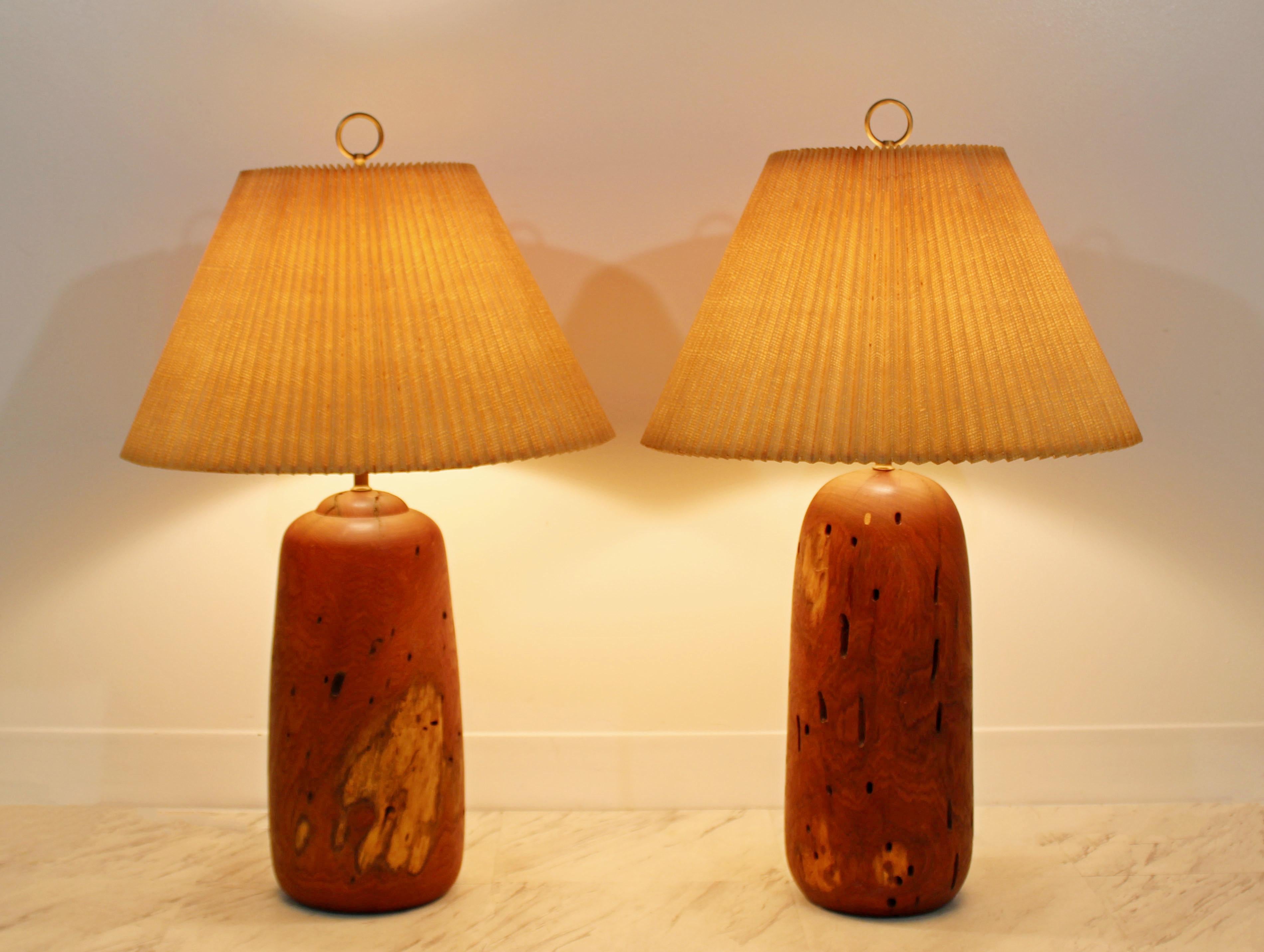 Mid-20th Century Mid-Century Modern Pair of Turned Wood Table Dimmer Lamps, 1960s