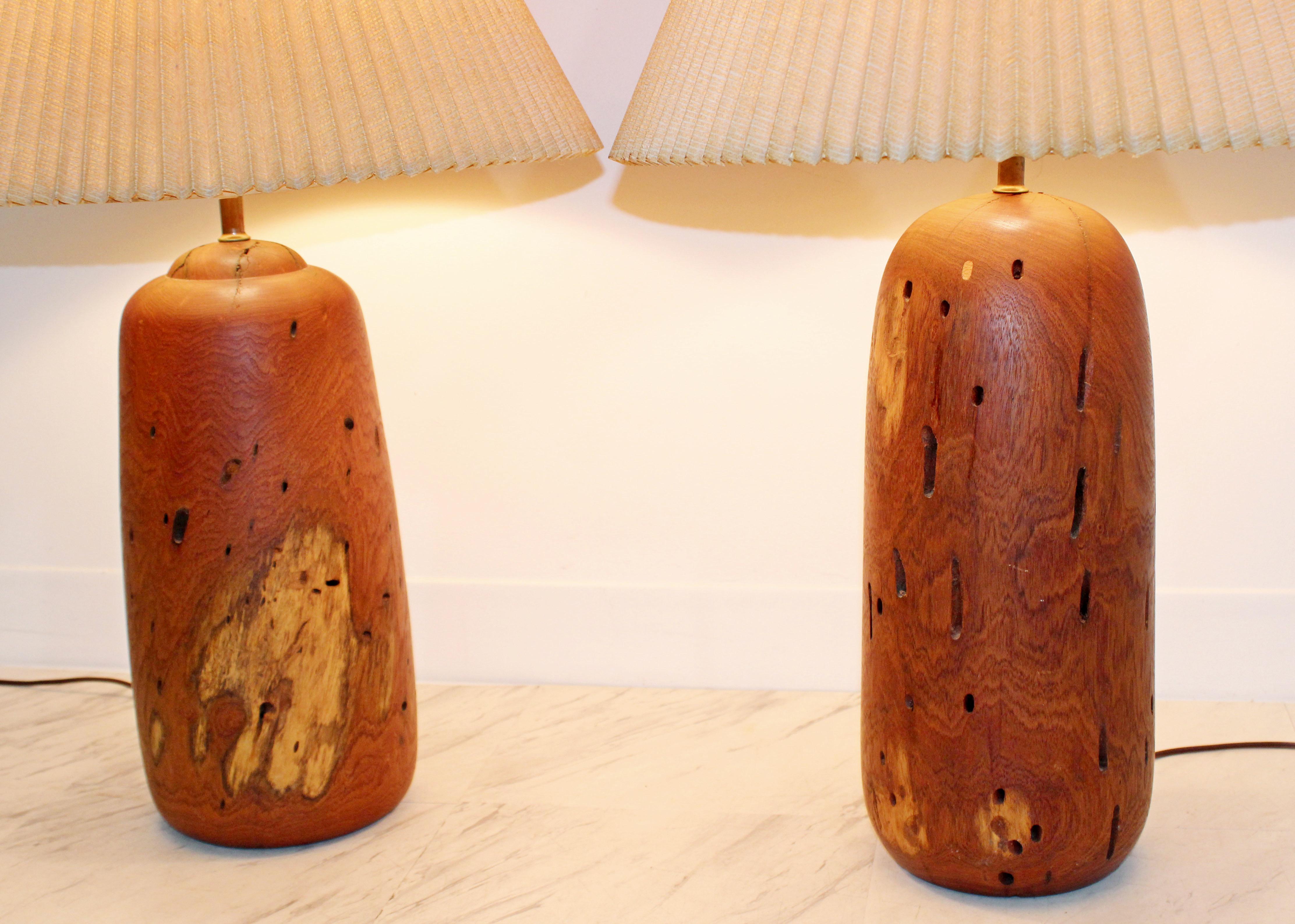 Mid-Century Modern Pair of Turned Wood Table Dimmer Lamps, 1960s 1