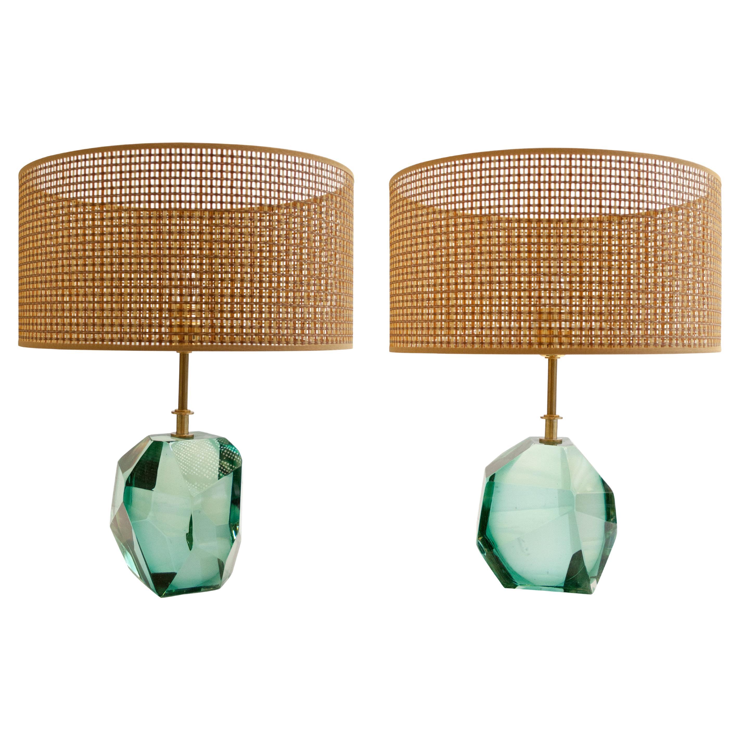 Mid-Century Modern Pair of Turquoise Murano Table Lamps, Italy, 1950