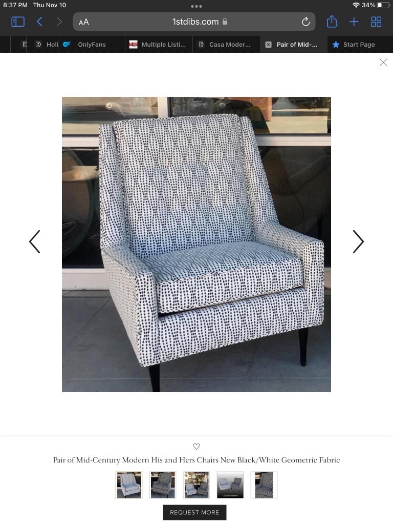 MidCentury Modern Pair of TV Lounge Chairs New Black/White Geometric