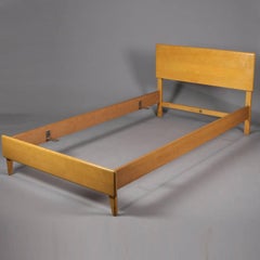 Mid-Century Modern Pair of Twin Bed Frames, Wheat Finish, Mid-20th Century