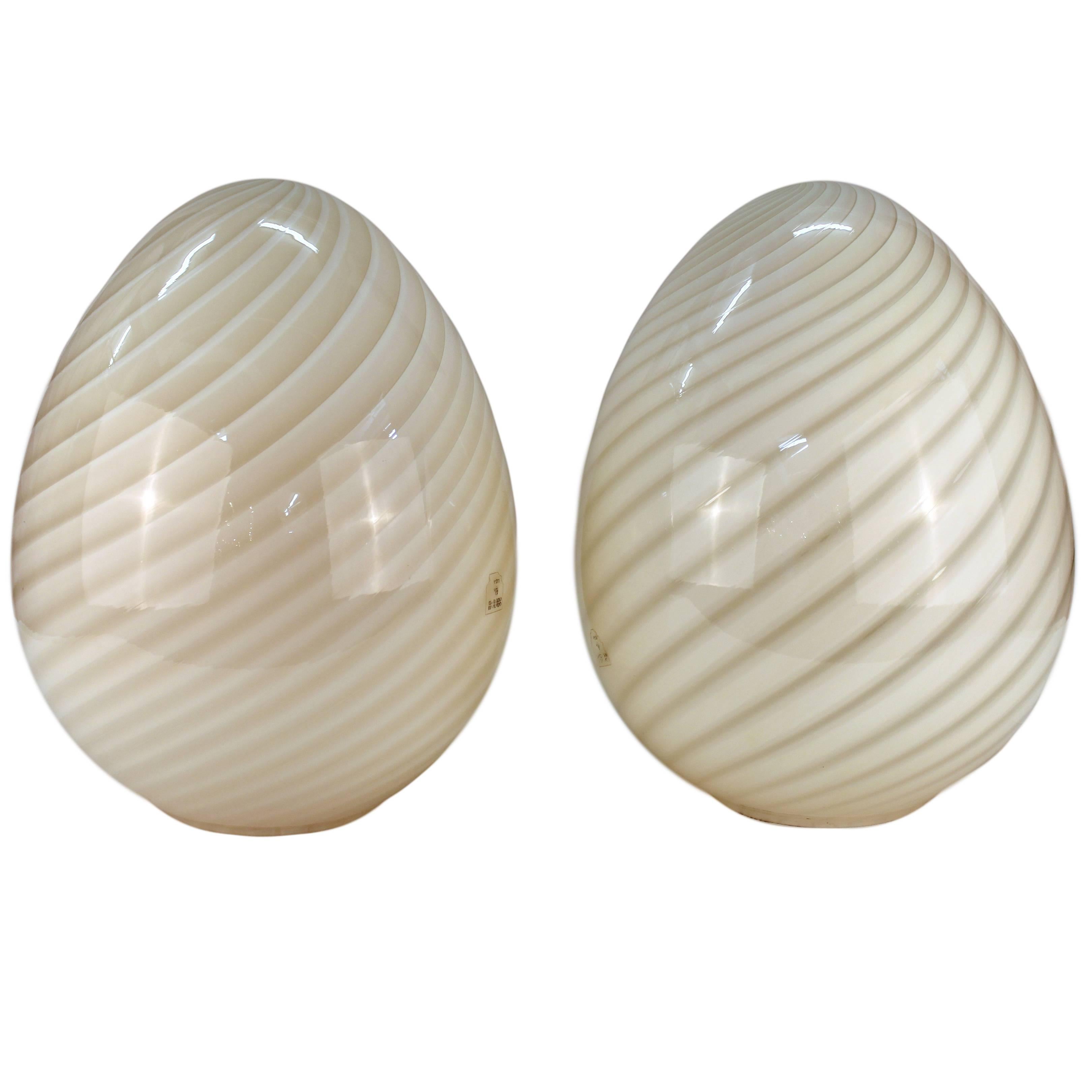 Mid-Century Modern Pair of Vetri Murano Glass Egg Table Lamps