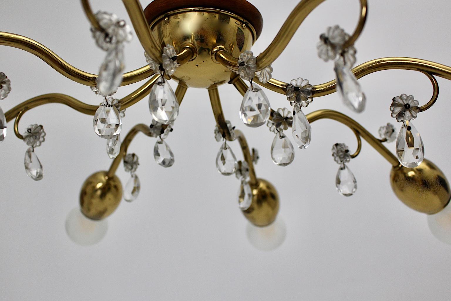 Mid-Century Modern Pair of Vintage Brass Glass Flushmount J & L Lobmeyr, 1950s For Sale 6