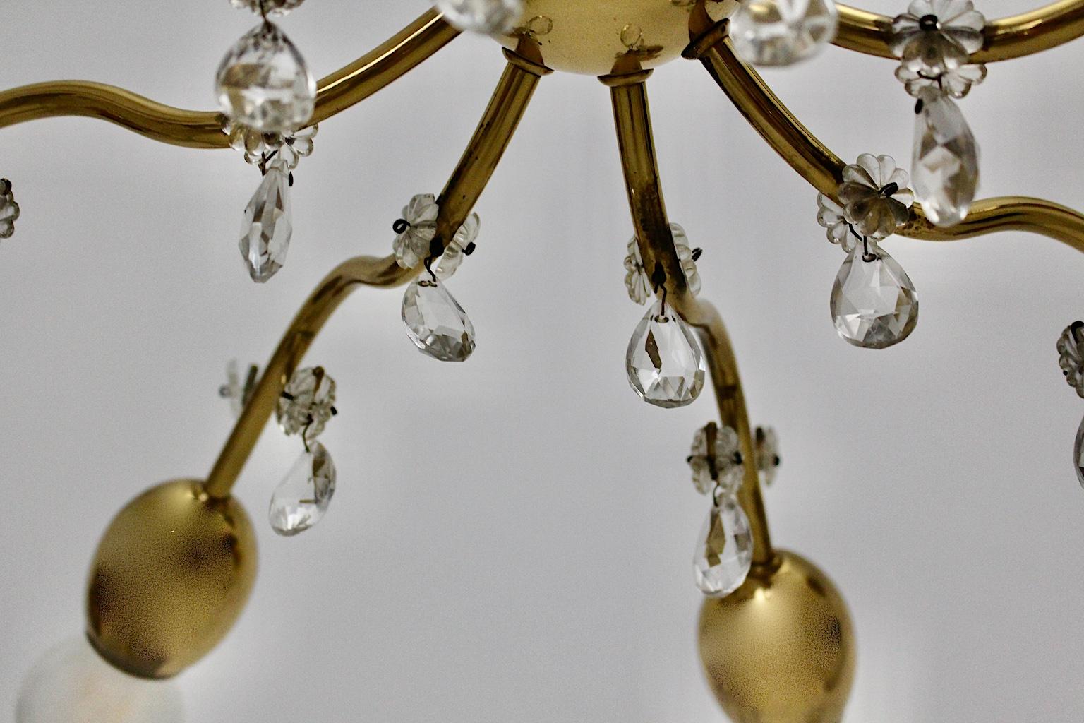 Mid-Century Modern Pair of Vintage Brass Glass Flushmount J & L Lobmeyr, 1950s For Sale 8