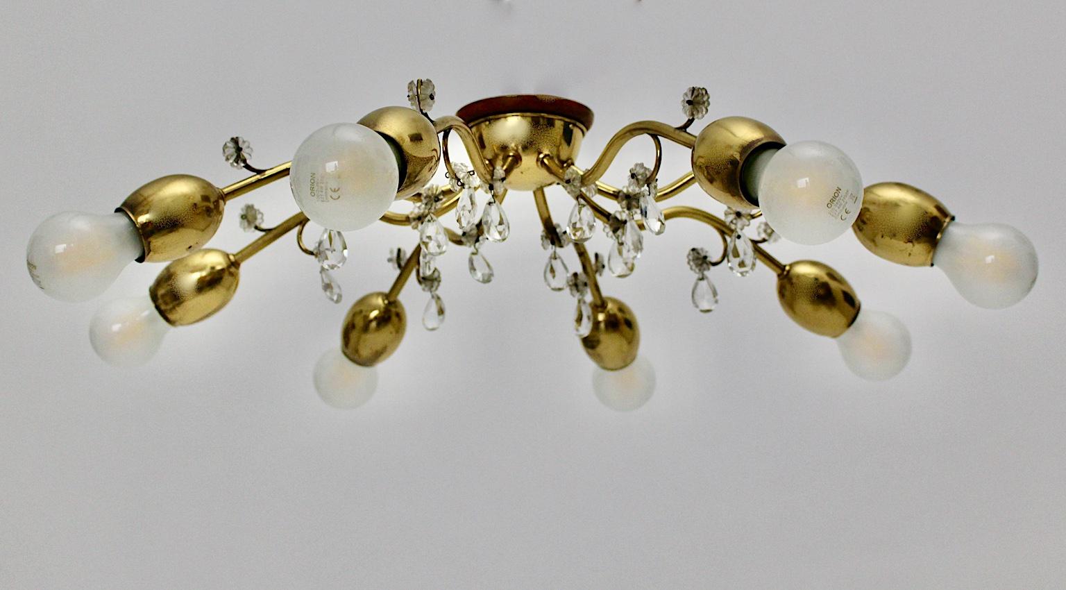 Mid-Century Modern Pair of Vintage Brass Glass Flushmount J & L Lobmeyr, 1950s For Sale 9