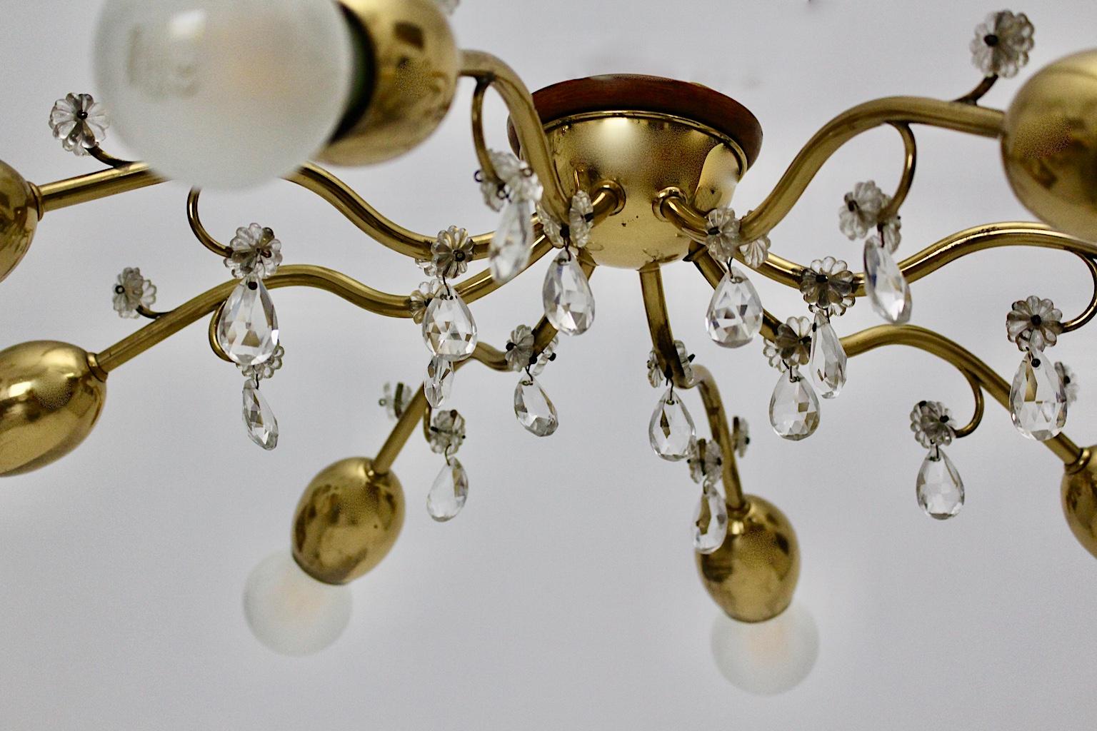 Mid-Century Modern Pair Duo Vintage Brass Glass Flushmount J & L Lobmeyr, 1950s For Sale 1