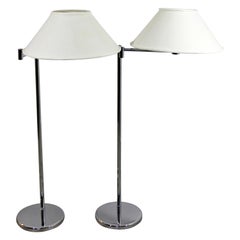 Mid-Century Modern Pair of Von Nessen Articulated Chrome Floor Lamps, 1970s