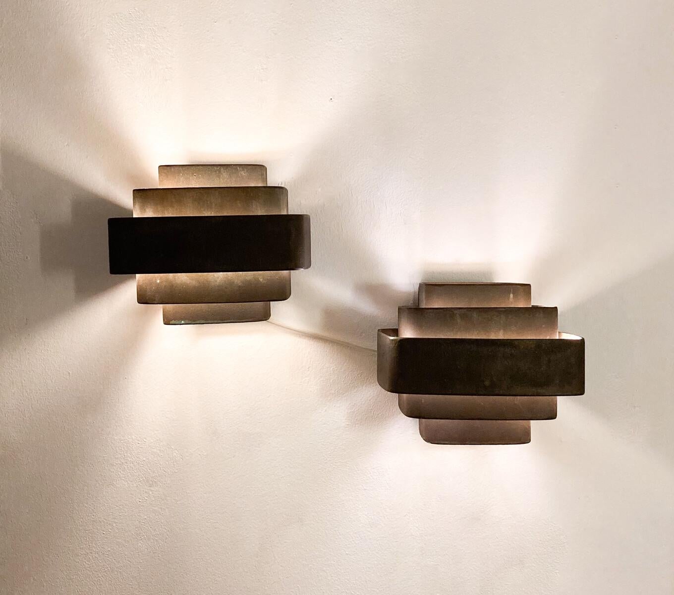 Mid-20th Century Mid-Century Modern Pair of Wall Lights by Jules Wabbes, Bronze, 1960s