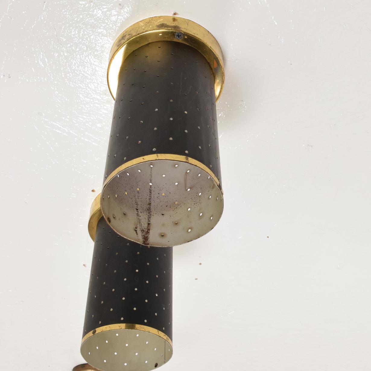 Patinated Mid-Century Modern Pair of Wall or Ceiling Sconces in Black & Brass, Lightolier