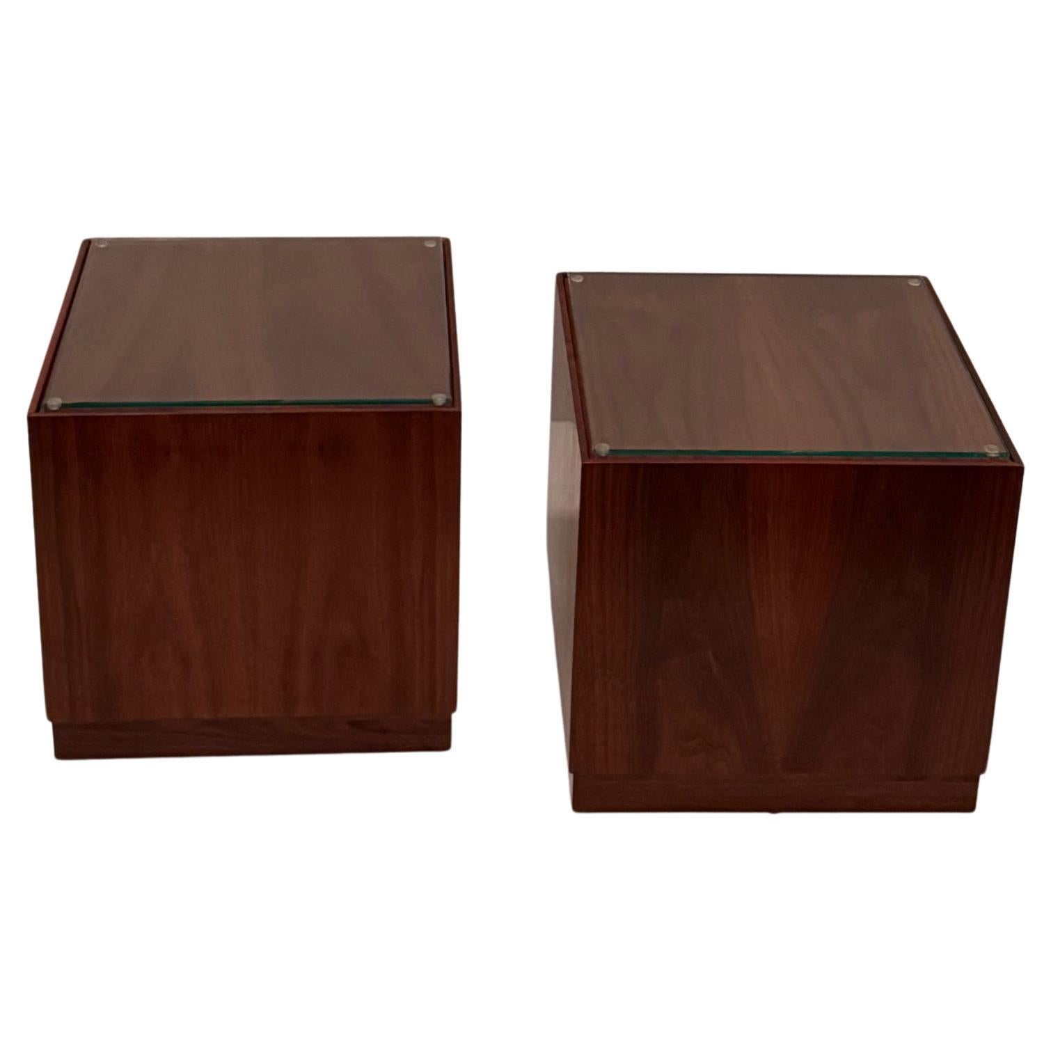 Mid Century Modern Pair of Walnut Cube End Tables