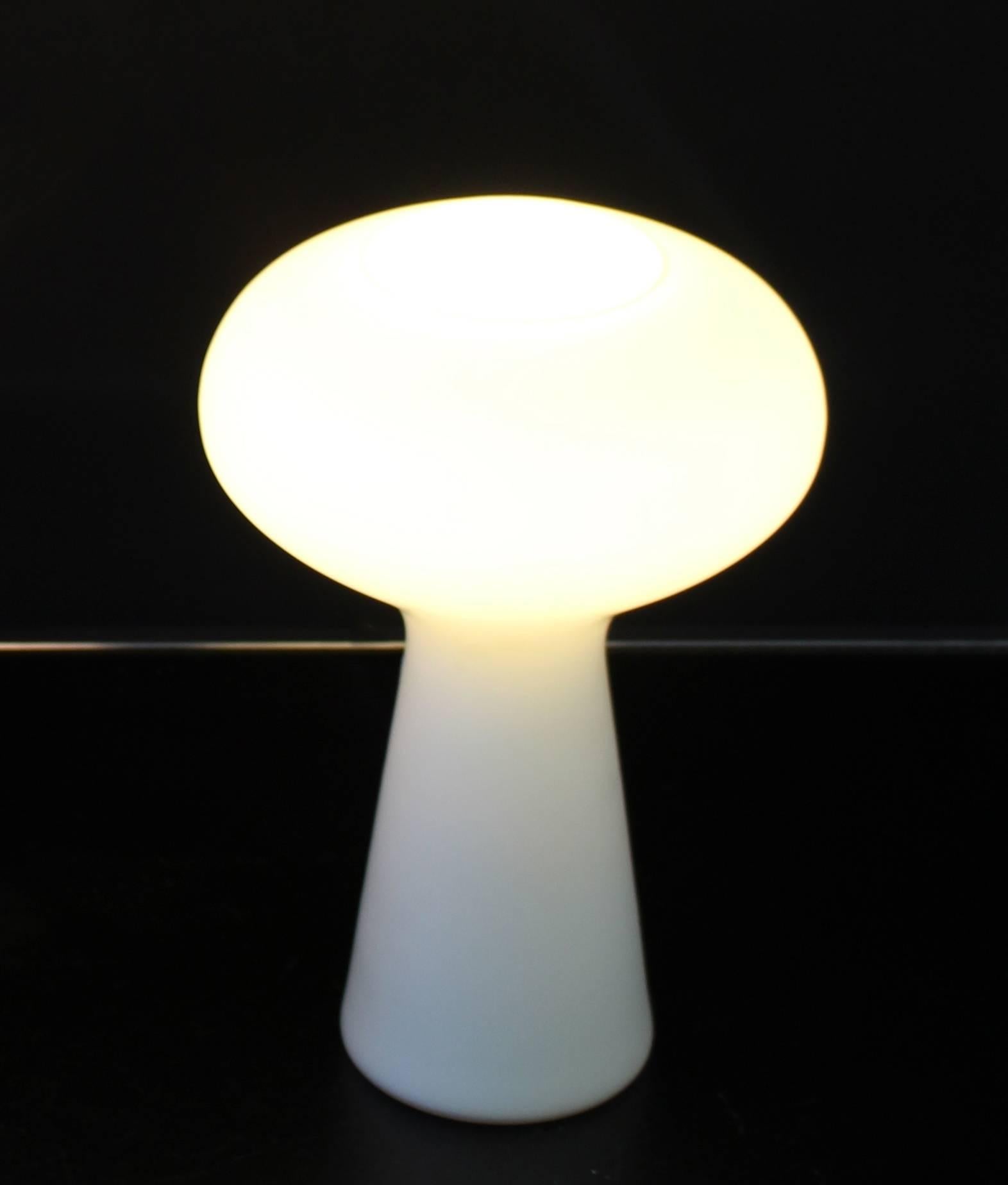 Mid-Century Modern Pair of White Glass Mushroom Table Lamps Lisa Johansson Pape 5