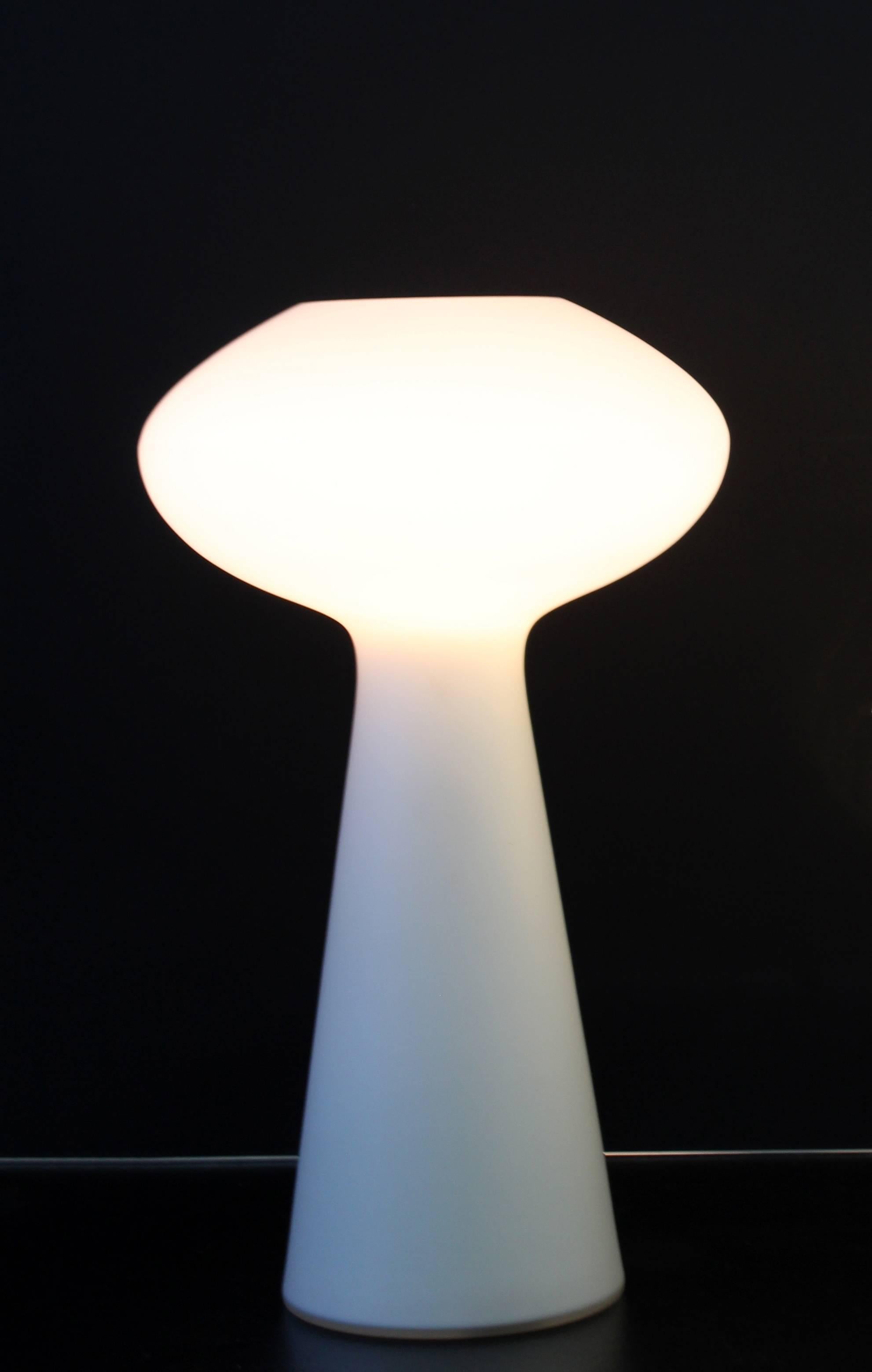 Mid-Century Modern Pair of White Glass Mushroom Table Lamps Lisa Johansson Pape 2