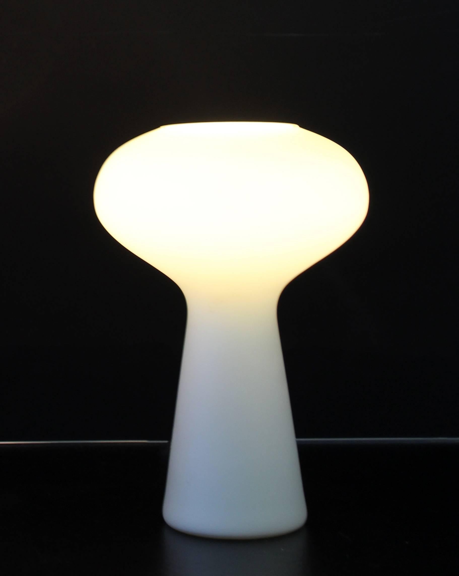 Mid-Century Modern Pair of White Glass Mushroom Table Lamps Lisa Johansson Pape 3