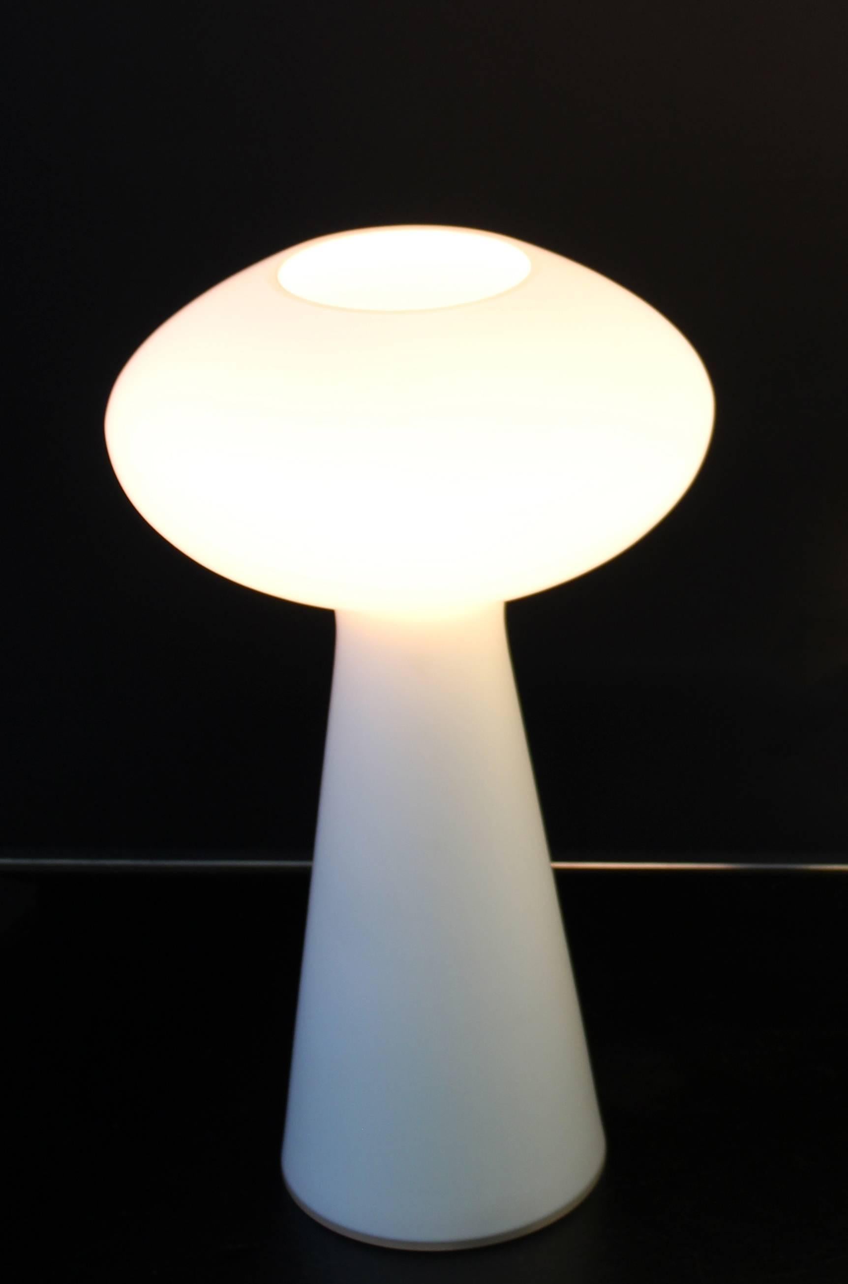 Mid-Century Modern Pair of White Glass Mushroom Table Lamps Lisa Johansson Pape 4
