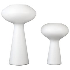Mid-Century Modern Pair of White Glass Mushroom Table Lamps Lisa Johansson Pape