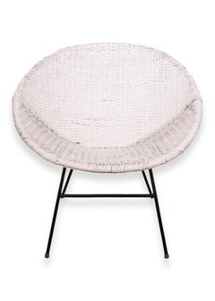 Mid-Century Modern Pair of White Scoop Rattan Chairs