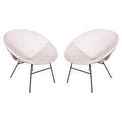 Mid-Century Modern Pair of White Scoop Rattan Chairs