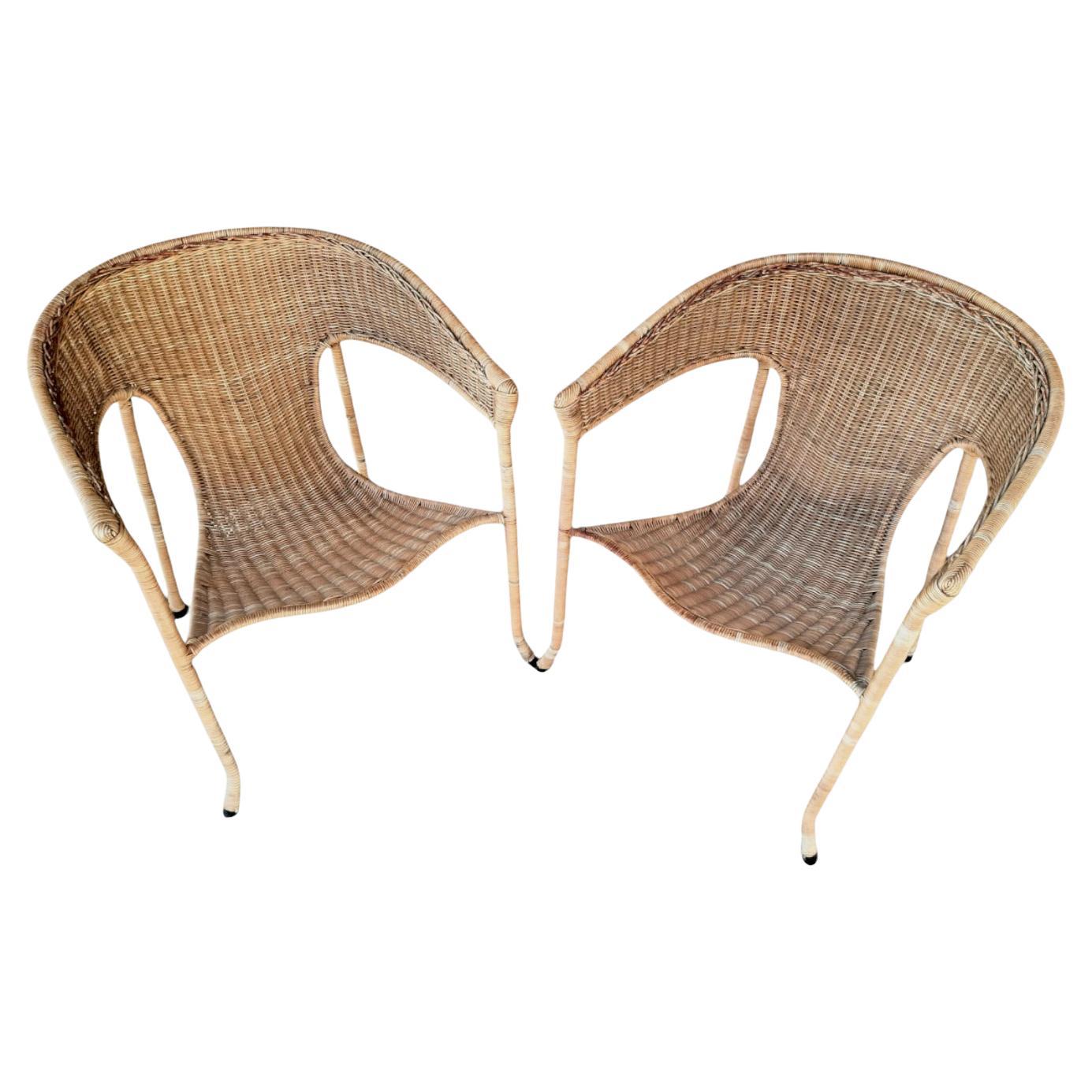 Mid-Century Modern Pair of Wicker Armchairs by Francis Mair