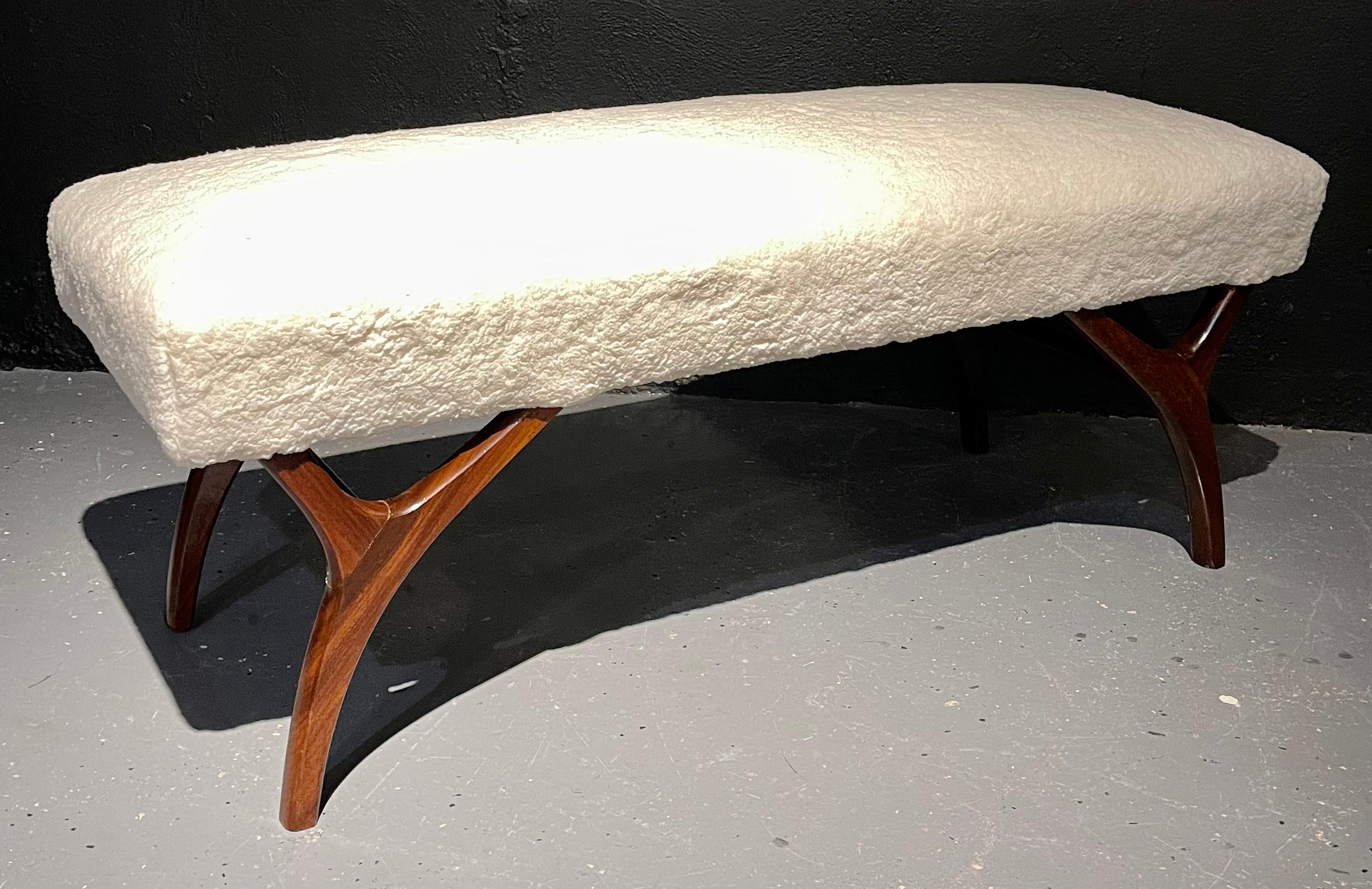 Mid-Century Modern Pair of Window Benches or Stools in Sherpa Upholstery 3