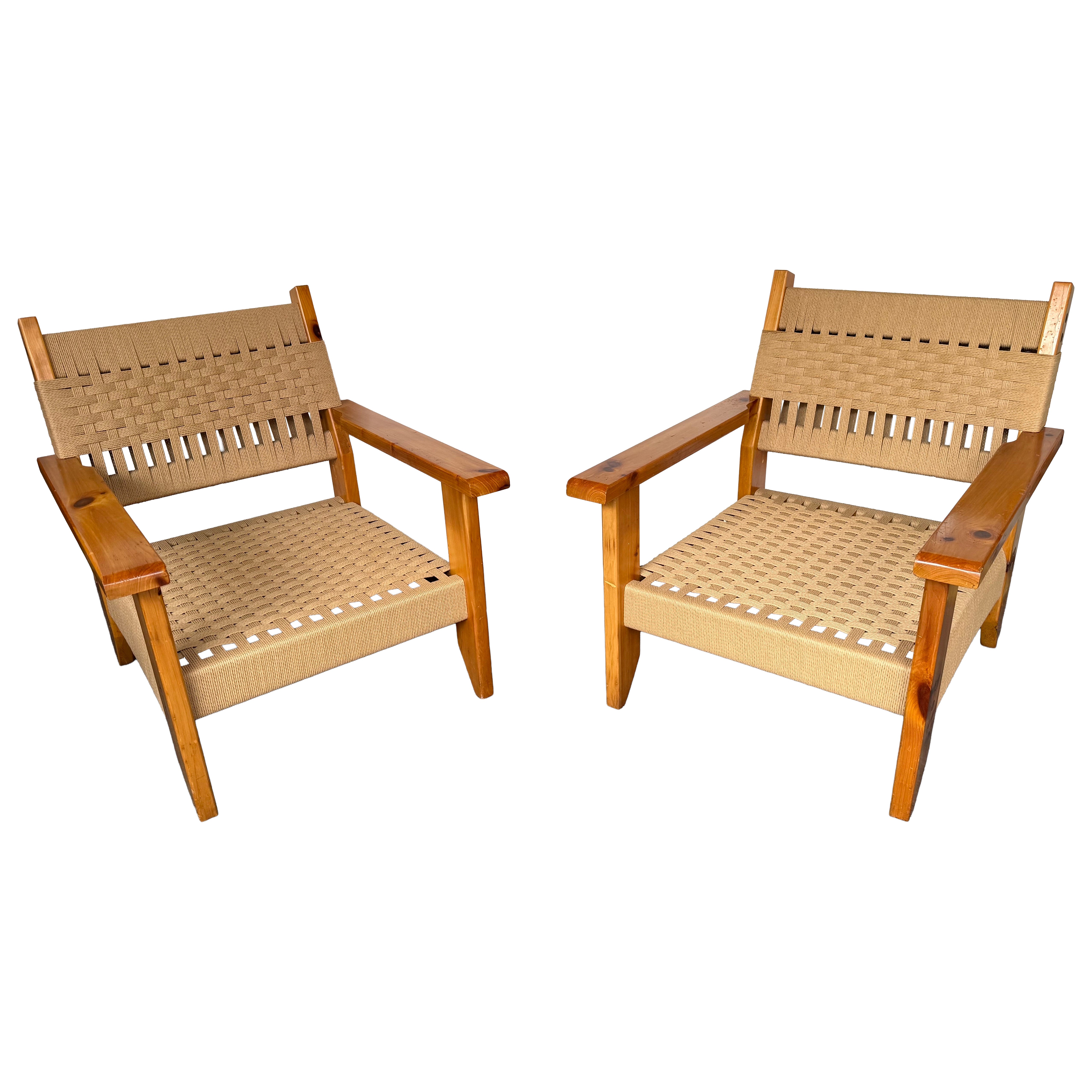 Modernes Paar Sessel aus Holz und Seil, Italien, 1970er Jahre