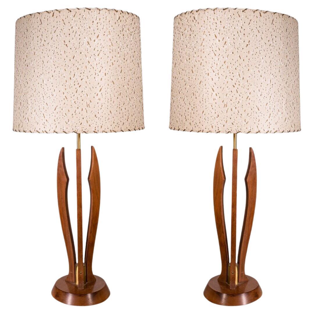 Mid-Century Modern Pair of Wood Sculptural Modeline Style Table Lamps