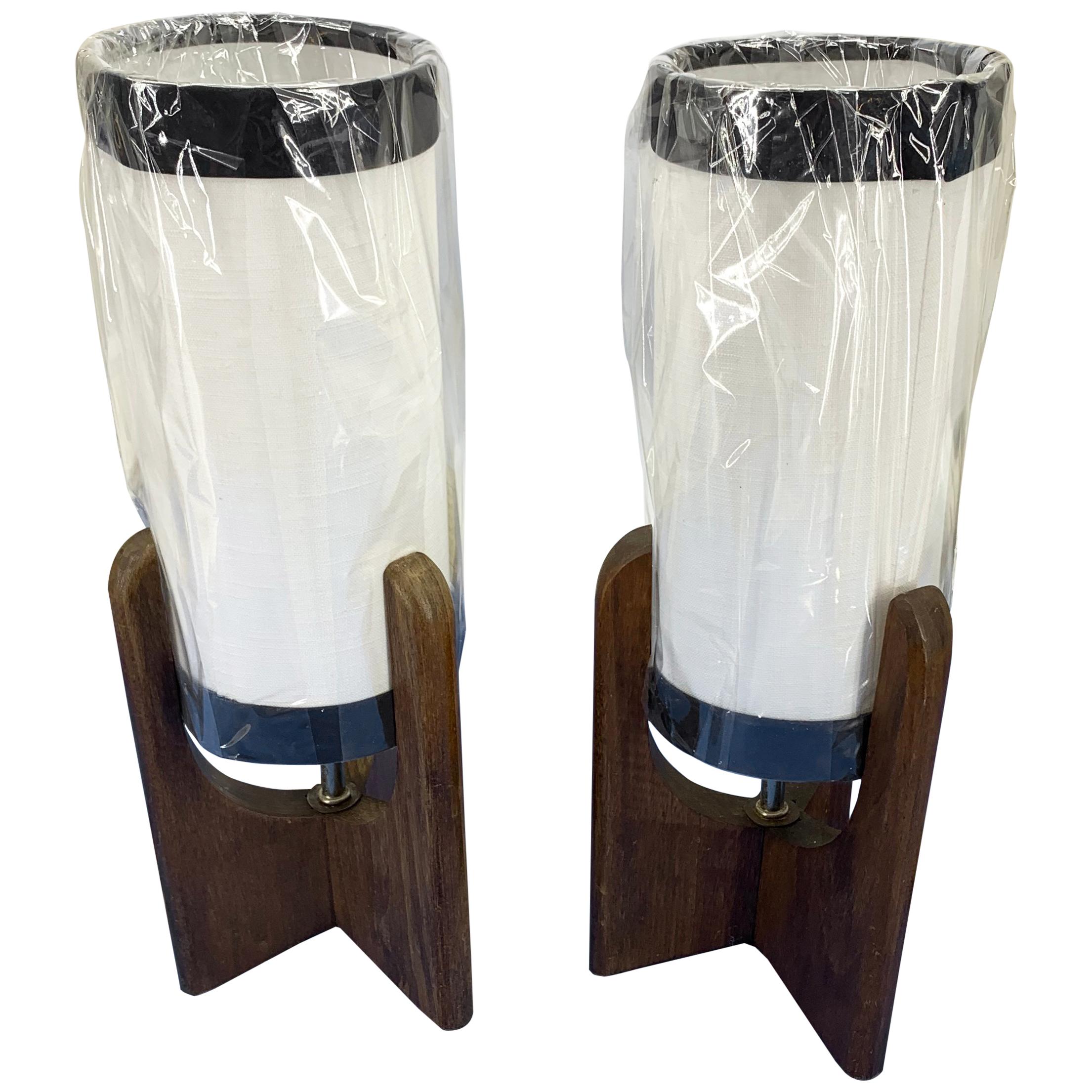 Mid-Century Modern Pair of Wooden Danish Table Lamps, circa 1960
s