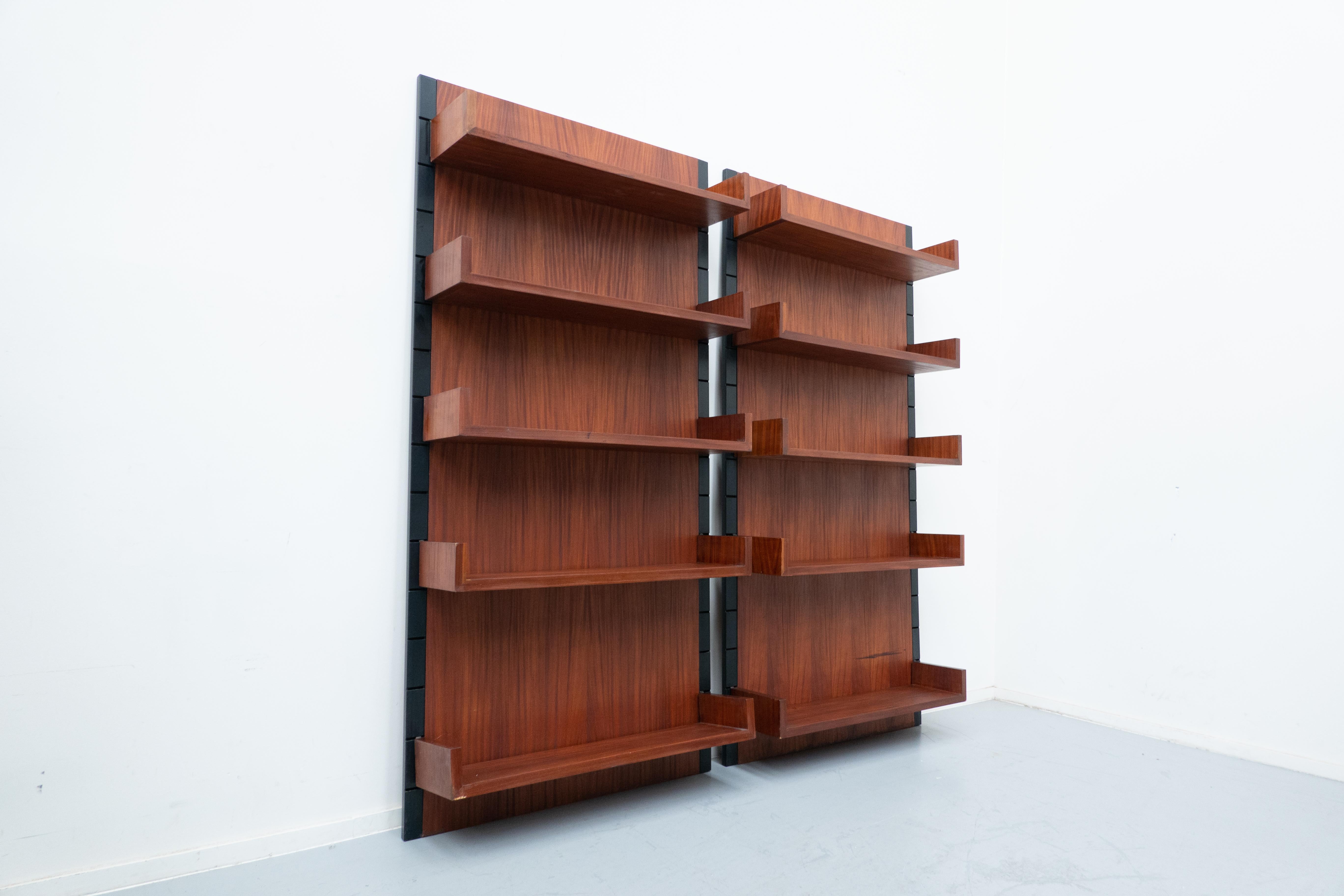 Mid-Century Modern pair of wooden Italian wall units, 1960s.