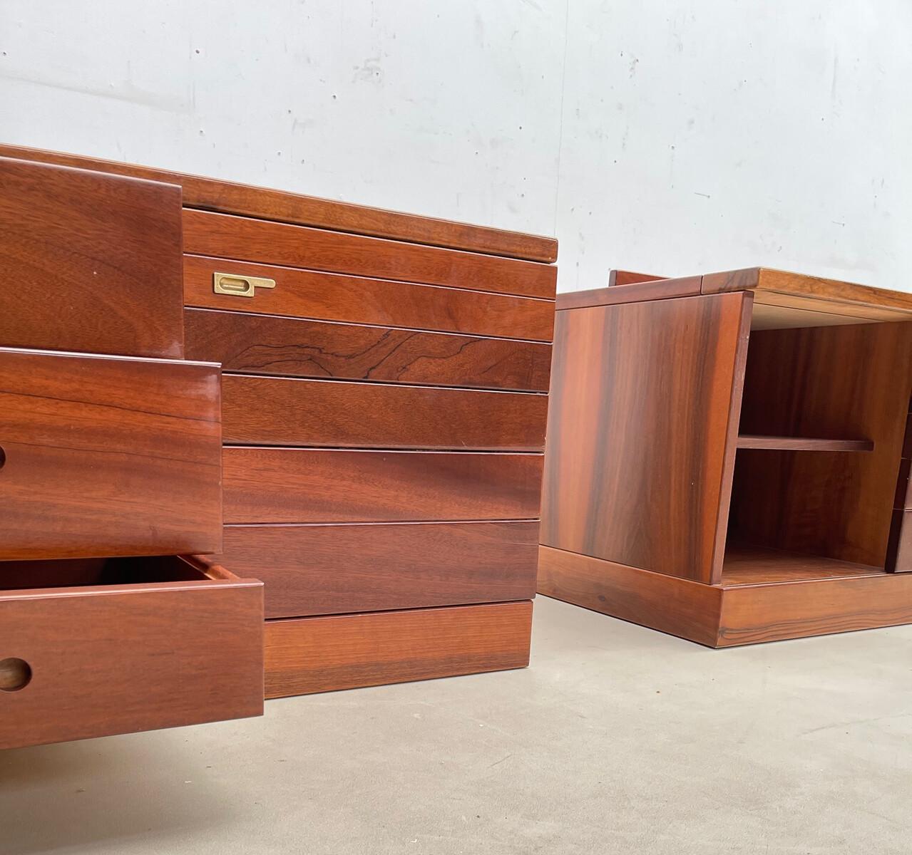 Italian Mid-Century Modern Pair of Wooden Nightstands, Italy, 1970s For Sale