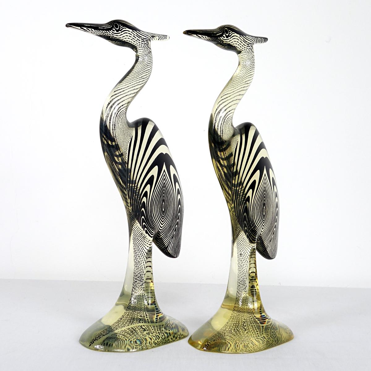 Pair of big herons designed and made by Abraham Palatnik. 
The indicated diameter below applies to the base of the statuette.

The Brazilian artist Abraham Palatnik (1928) was the founder of the technological movement in Brazilian art, and a