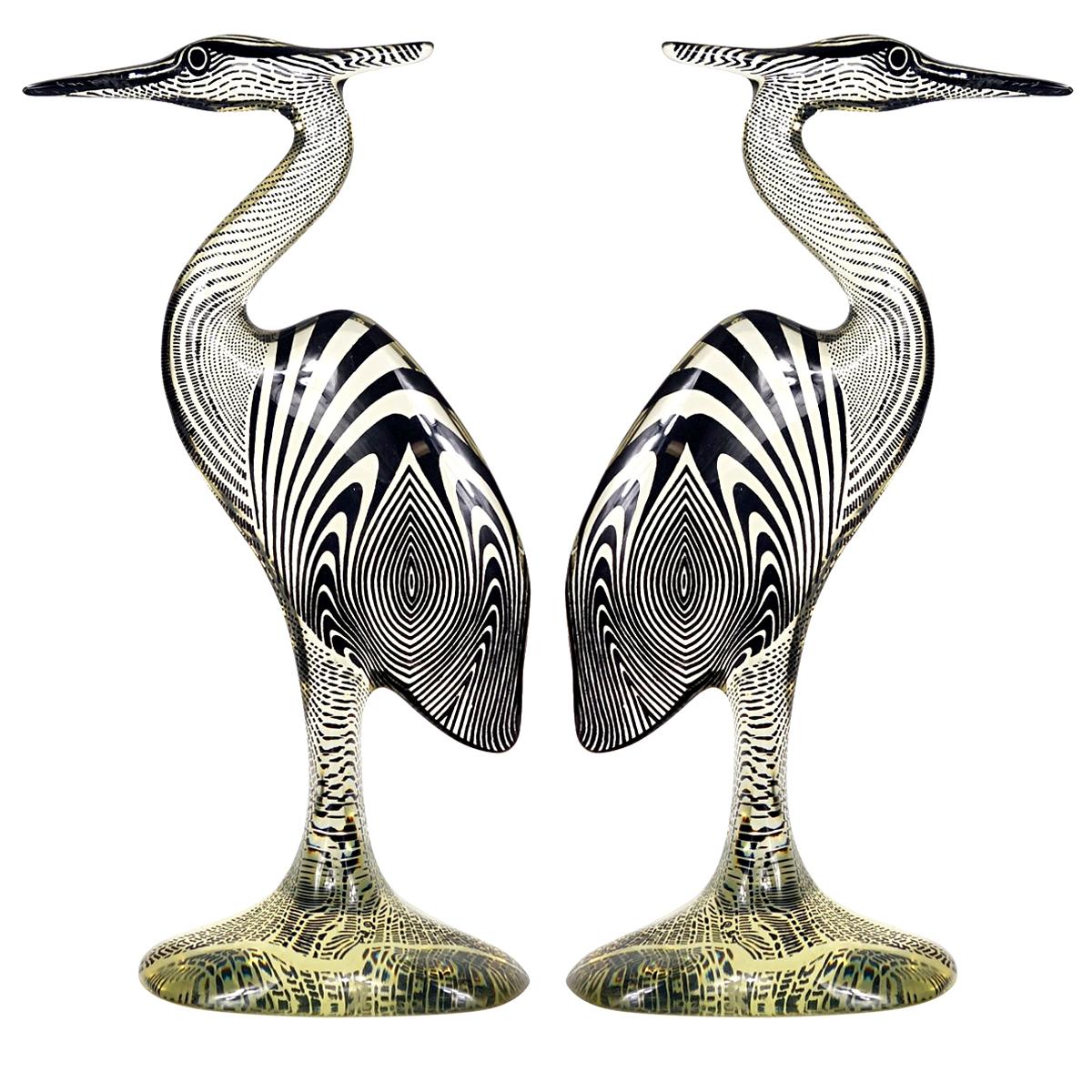 Mid-Century Modern Pair of Extra Large Herons in Lucite Made by Abraham Palatnik For Sale
